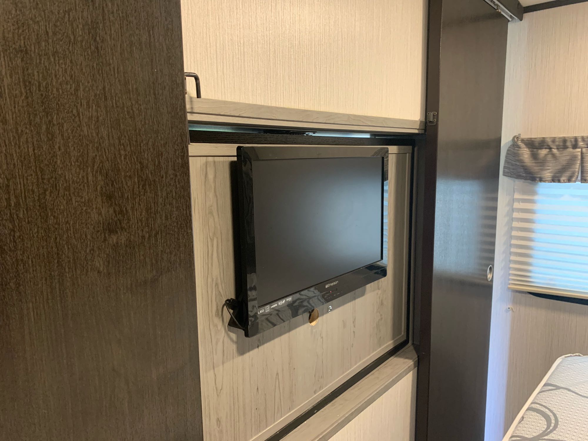 Bedroom television with Roku. Heartland RVs Mallard 2021