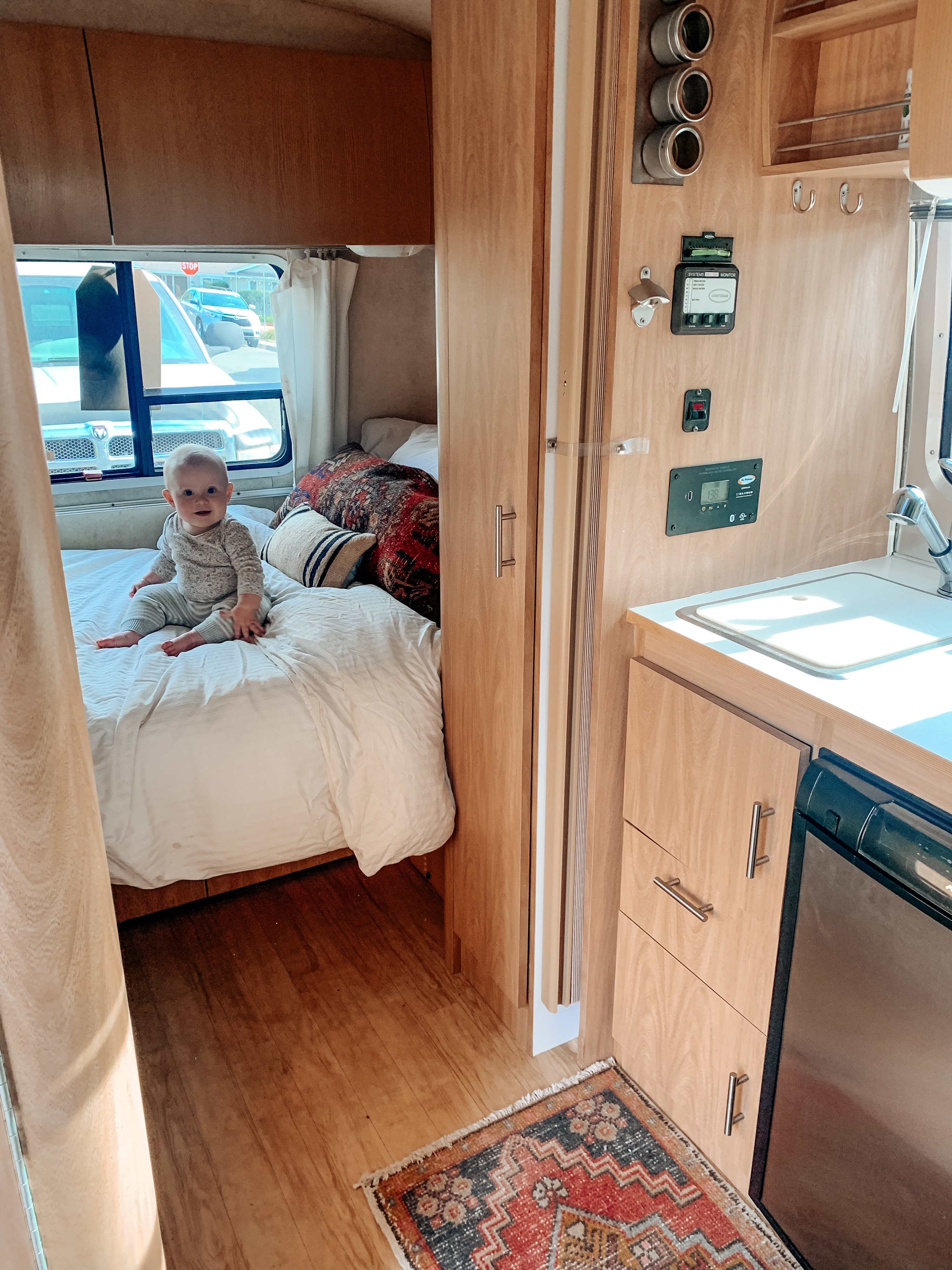 Our youngest daughter, Hadley, enjoying the cozy sleeping quarters. Airstream Other 2005