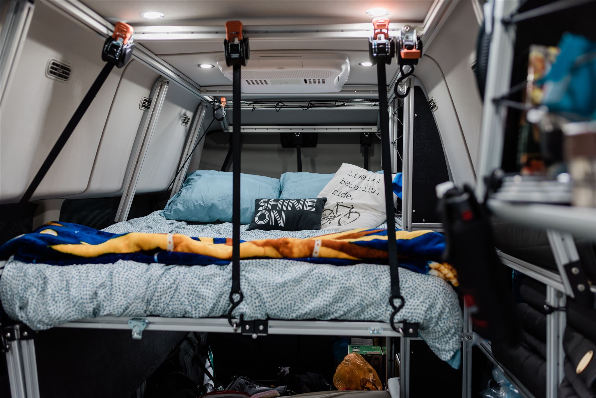 Top bunk set up. Ford Custom Transit 2019