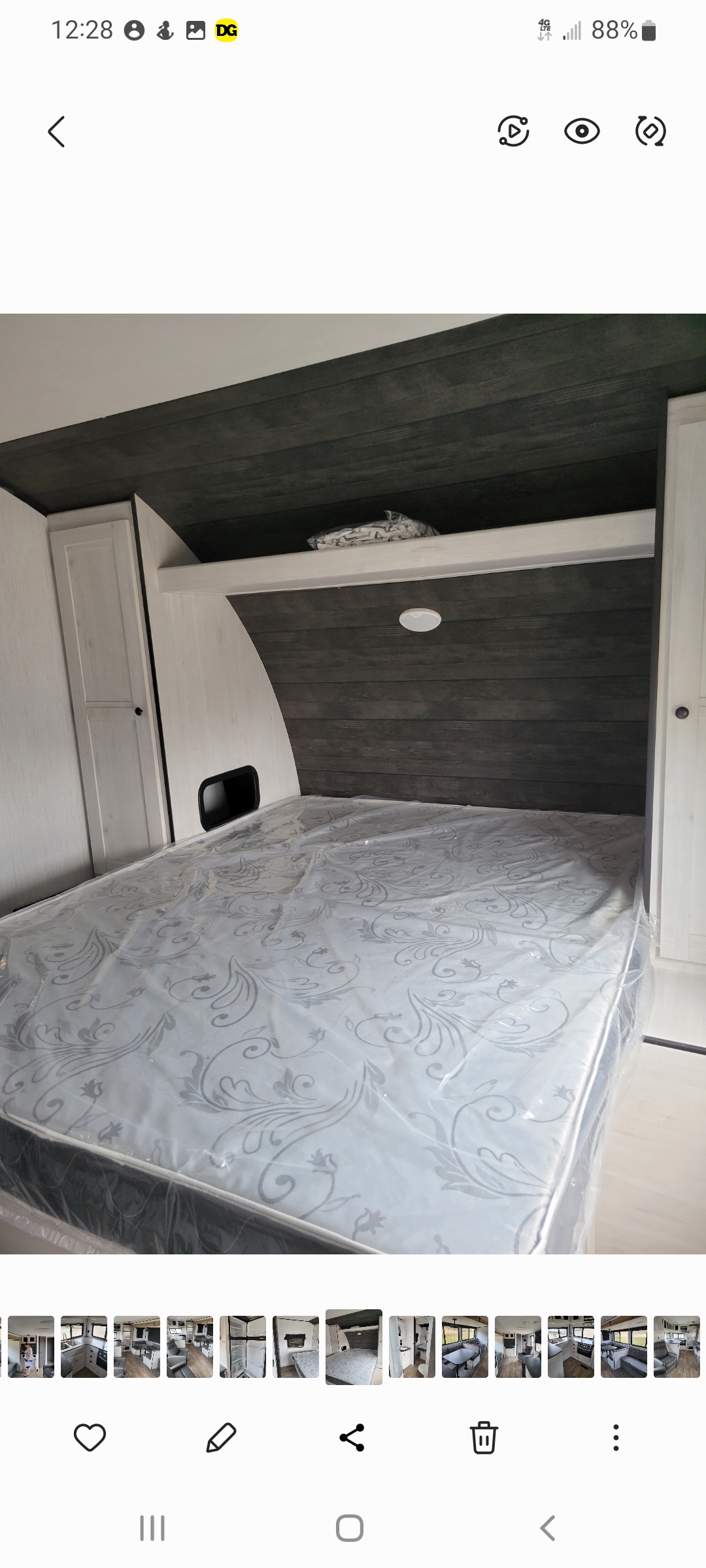 RV rental bedroom: clean, compact interior with new mattress and built-in storage.. Heartland RVs Trail Runner 2021