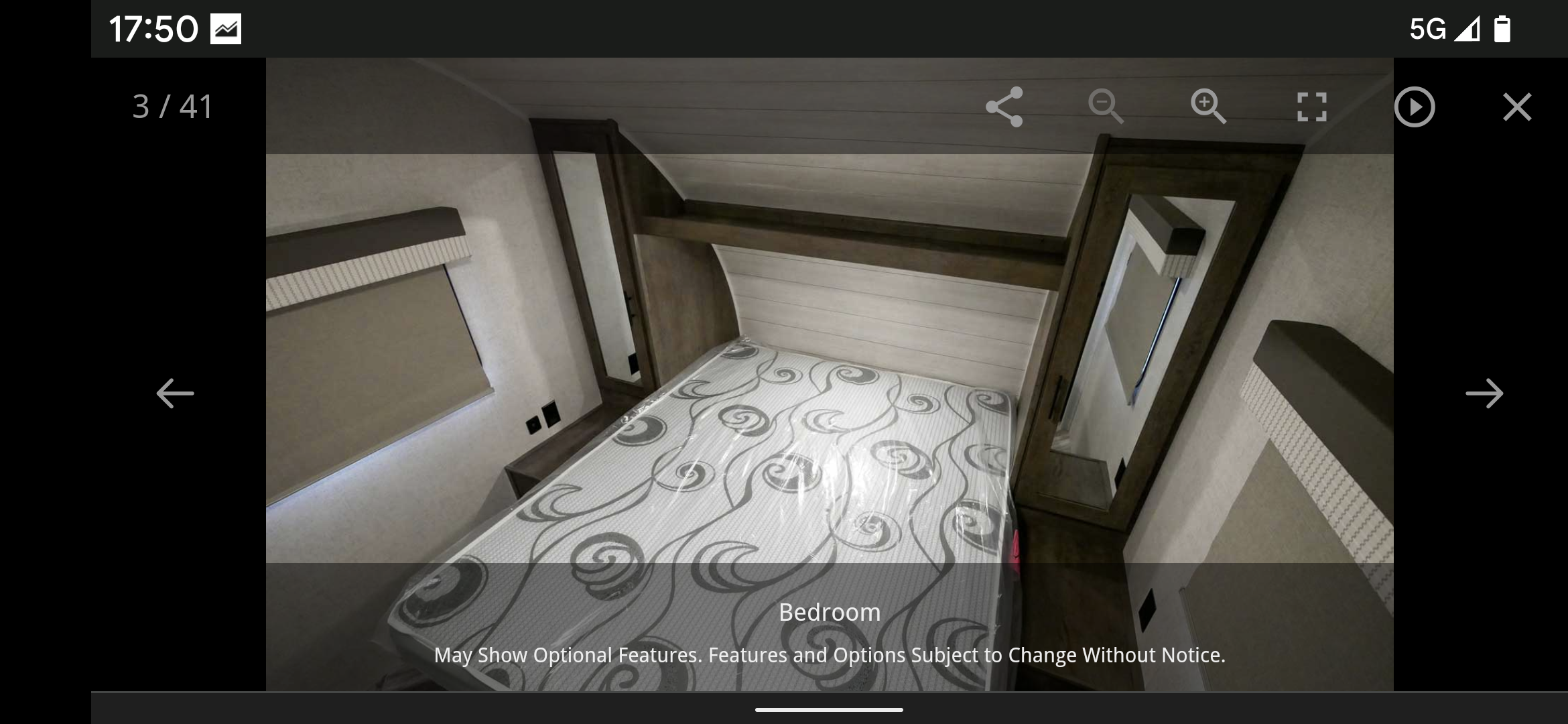 RV rental bedroom with new mattress in plastic, overhead storage, and window blinds. Perfect for your next adventure!. Forest River Salem Cruise Lite 2022