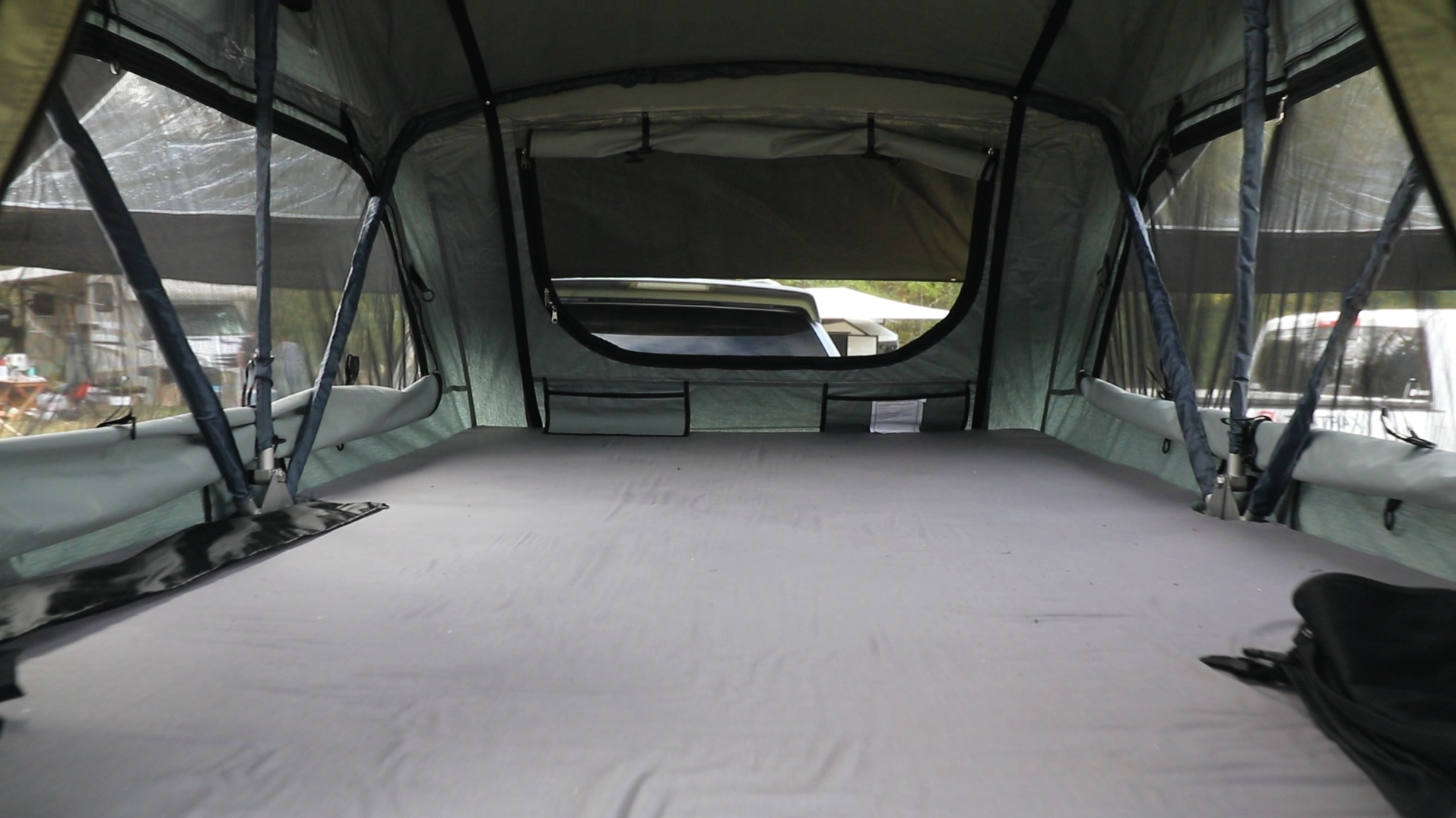 2" foam mattress in a spacious interior that can accommodate 2 adults plus gear or 2 adults plus a child. Tentrax Overlook 2020
