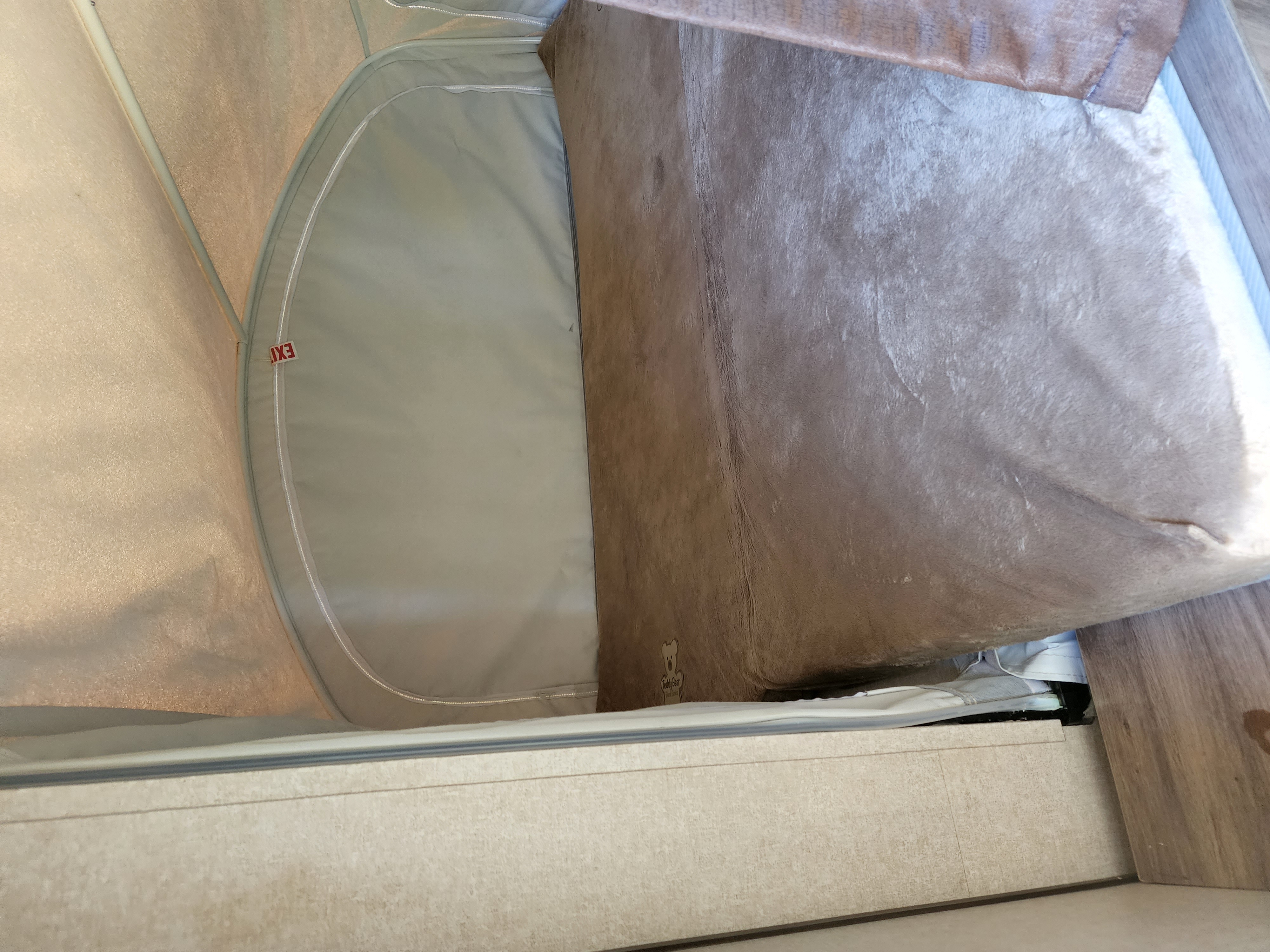 RV rental: Inside a cozy sleeping area, with a pop-out bed & storage beneath, ideal for your next adventure.. Jayco Jay Feather 2018