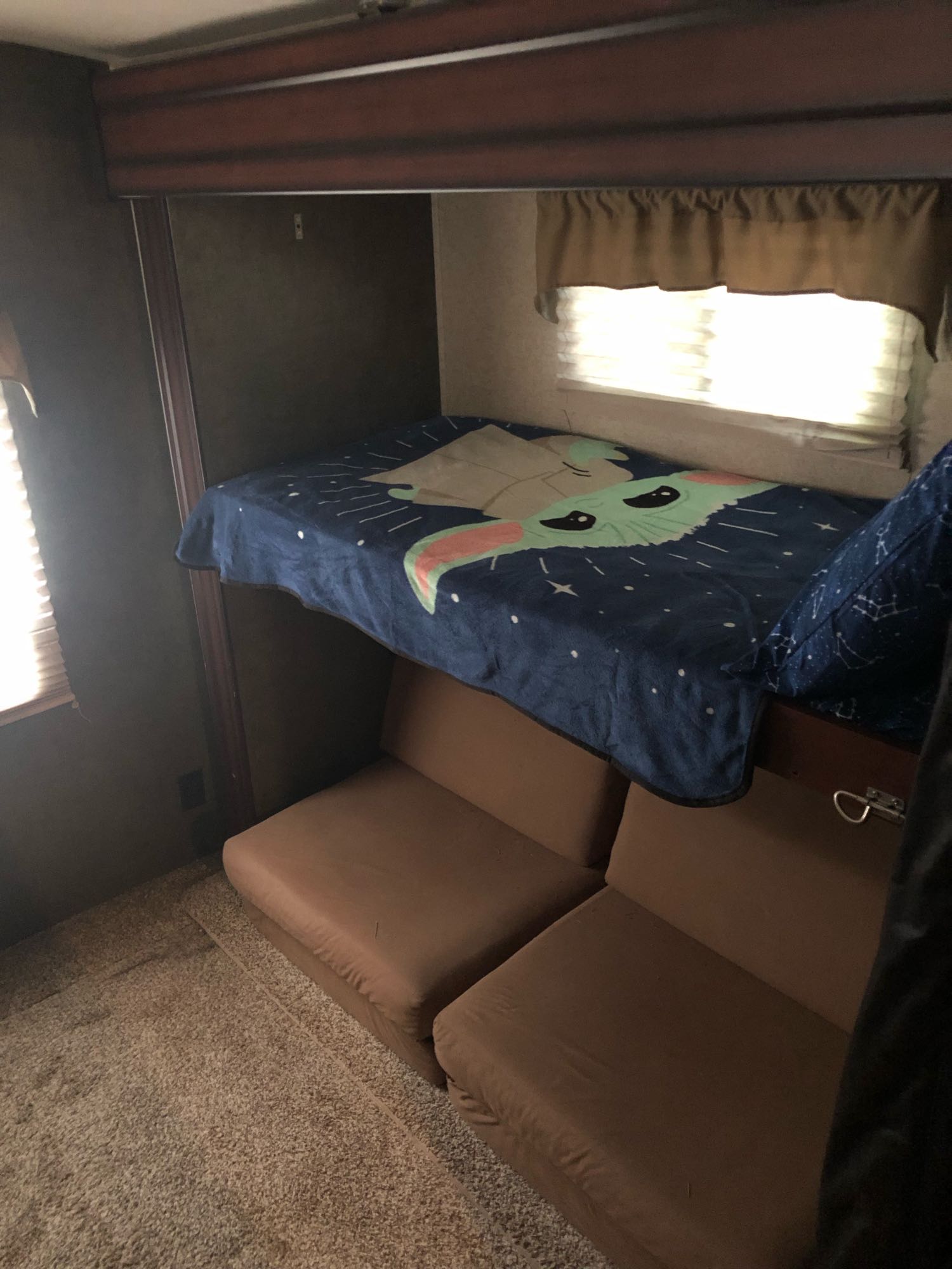 “Baby Yoda” bunk aka Grogu. Heartland RVs Wilderness 2014