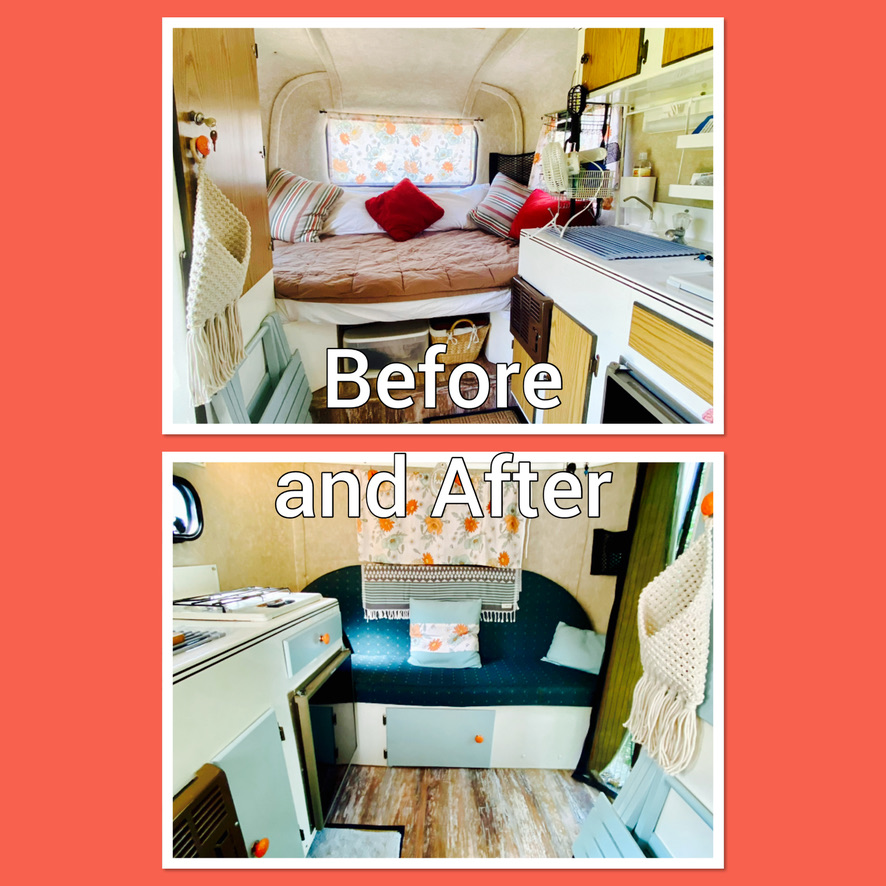 Inside an rv rental: A before & after look at a small RV's interior makeover, from simple to cozy living space.. Scamp Scamp Trailer 2000