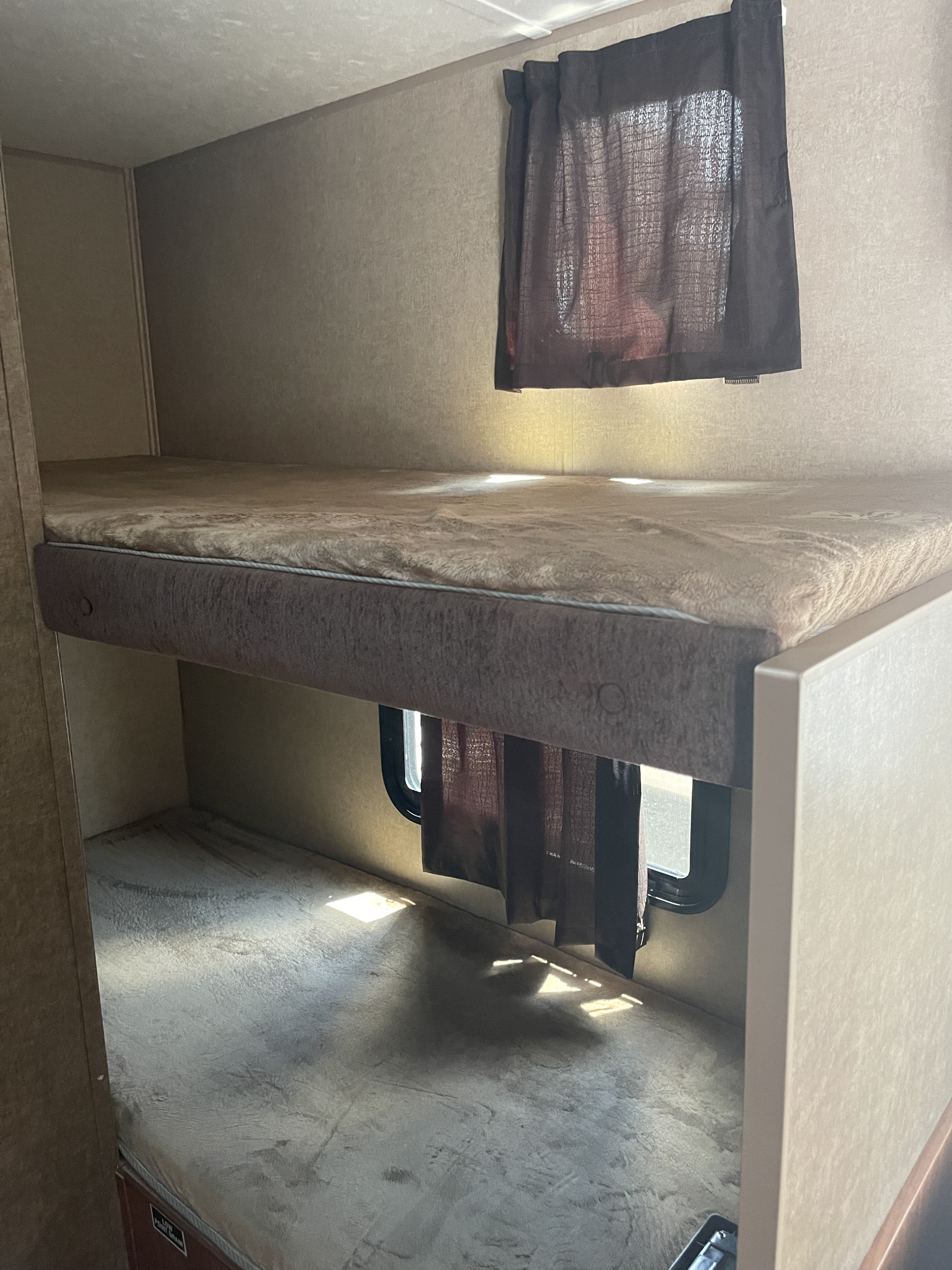 RV rental: Interior view of two cozy bunk beds with plush covers, bathed in sunlight from the windows.. Starcraft Ar-One 2016