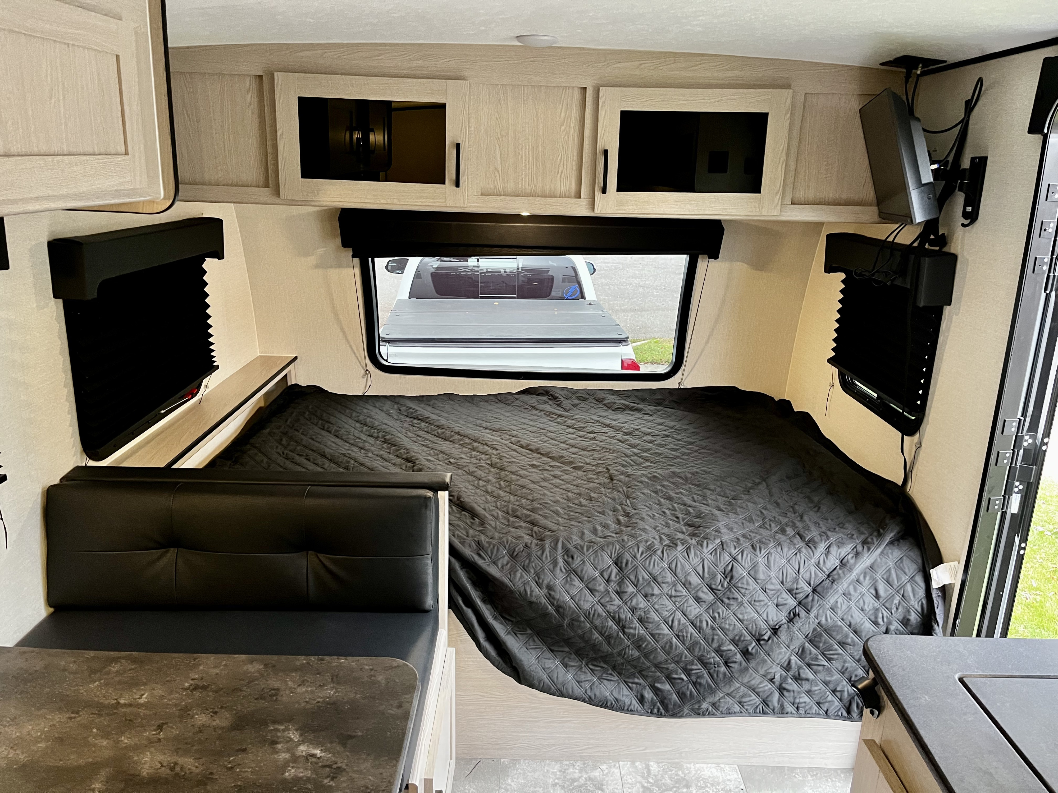 Dinette, Front double bed. Coachmen Apex Nano 2022