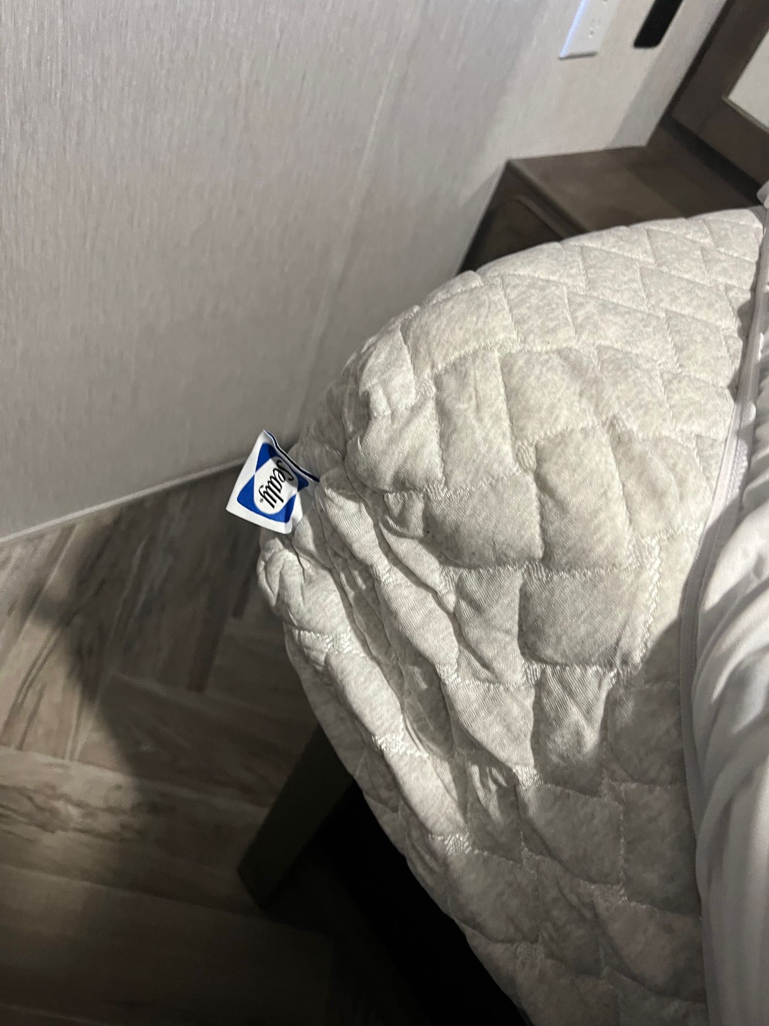 Cozy Sealy quilted bedding inside an RV rental, featuring a comfortable sleeping area. Perfect for travel adventures.. Forest River Salem 2022