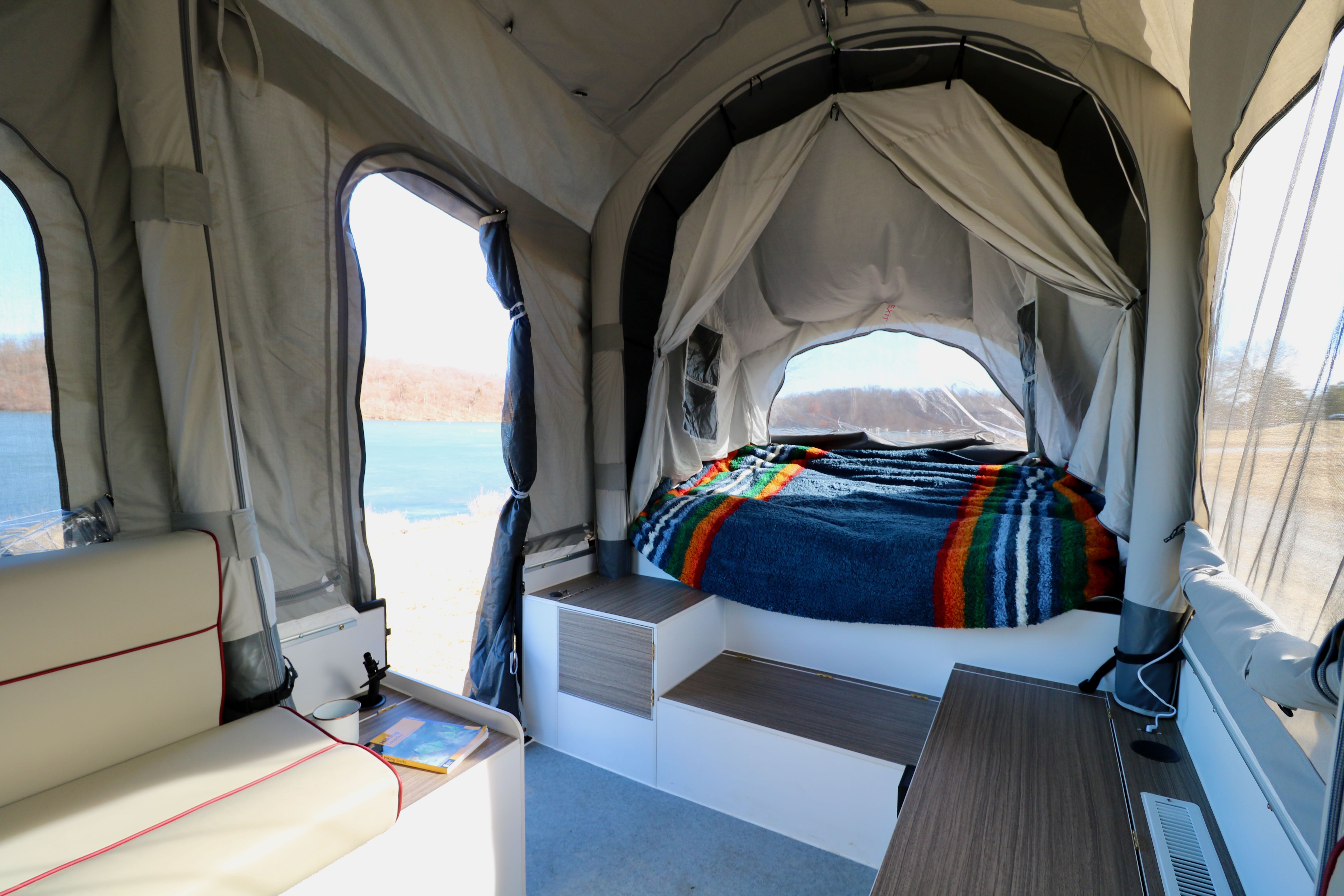 double bed at rear of trailer. Opus Camper Opus Camper Popup Trailer 2022