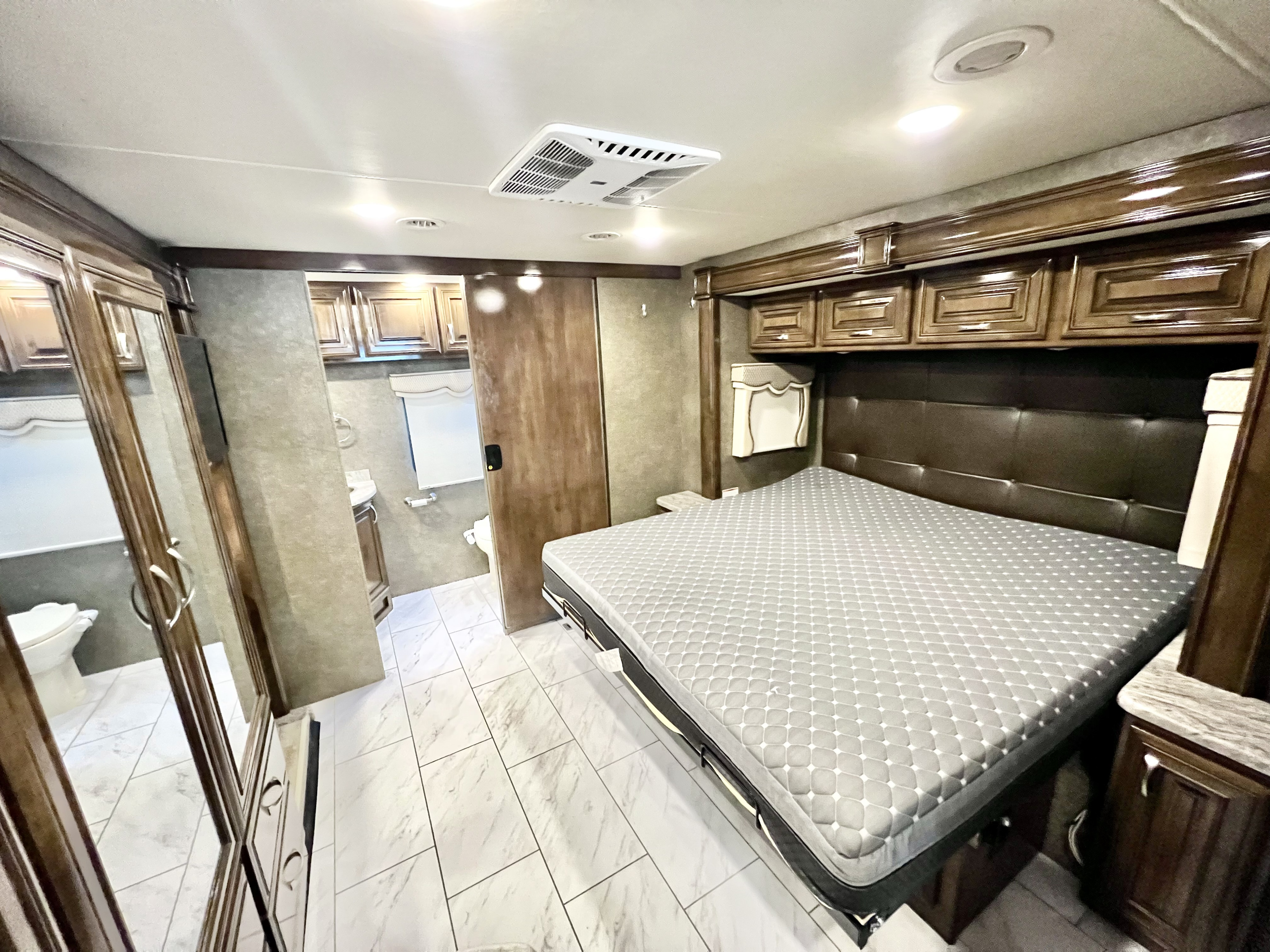 Full view of bedroom with rear bath in view. Thor Challenger 2018