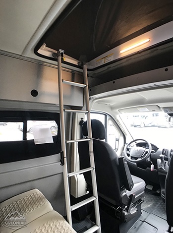 Ladder access to pop top sleeping and storage area. . Winnebago Solis 59P 2023