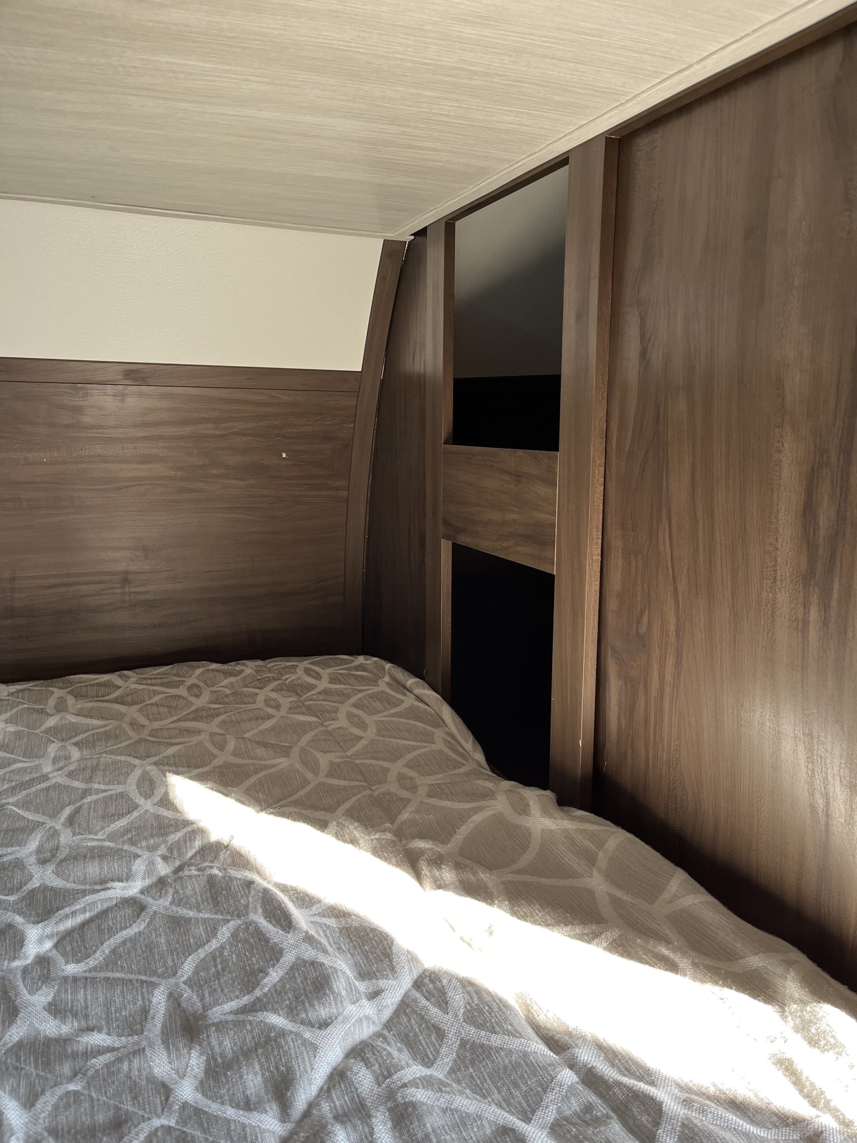 Bunk beds. Queen mattress on the bottom, full mattress on top. . Forest River Cherokee Grey Wolf 2019