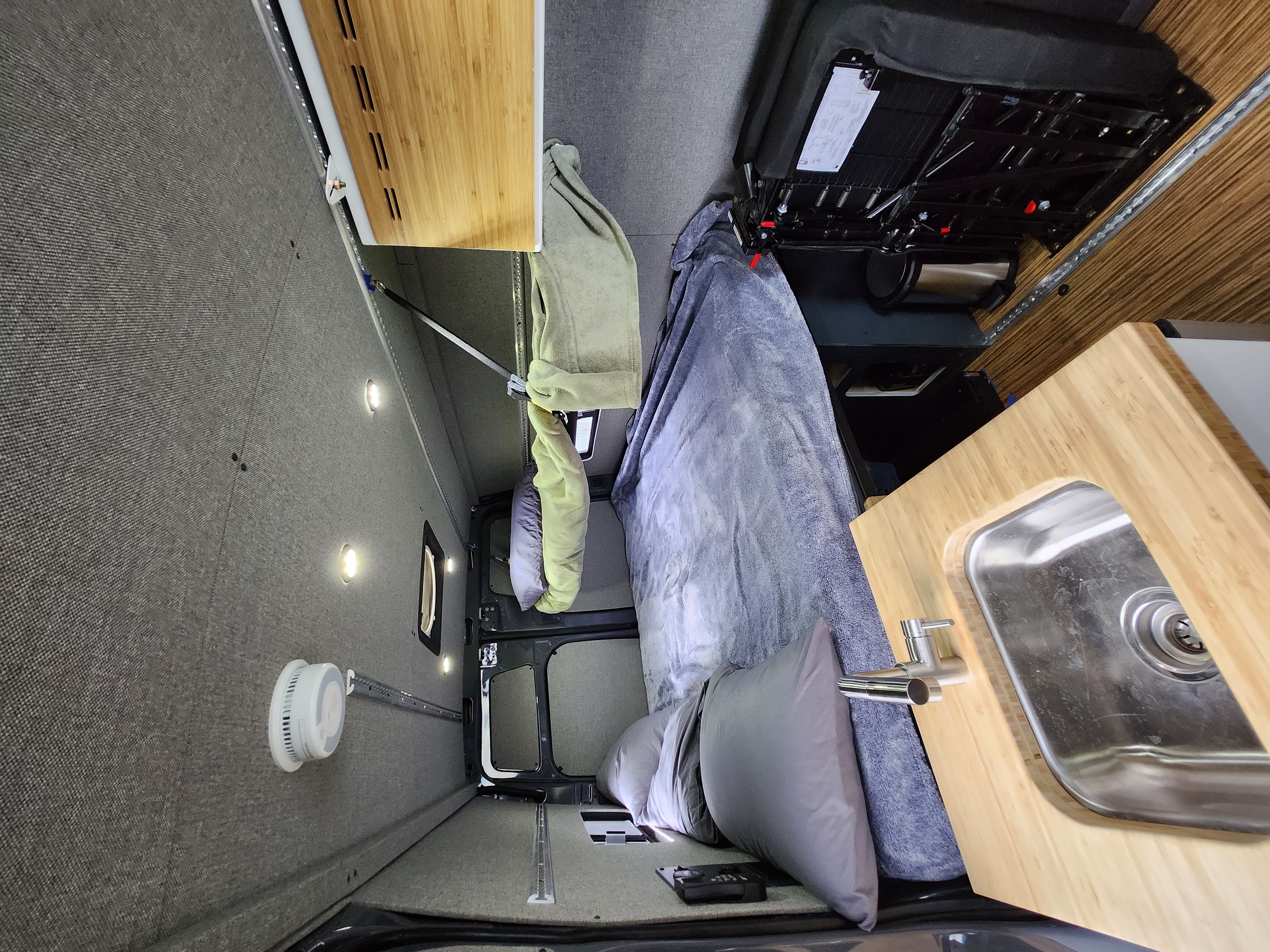 The van can sleep 4 people. Either 3 on the main bed and 1 on the hanging bunk, or we have another hanging bunk if you would like 2 up and 2 down.. Mercedes Sprinter 2020