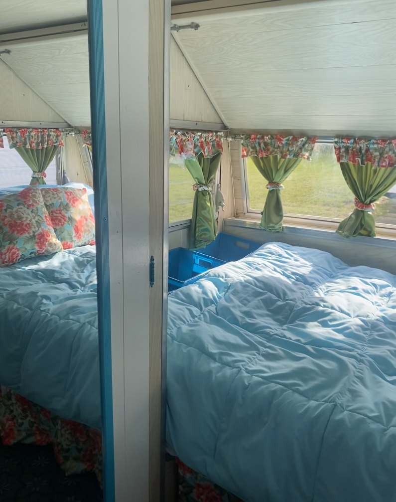 Closet with mirror and extra storage by bed. Aristocrat Lo-Liner 1972