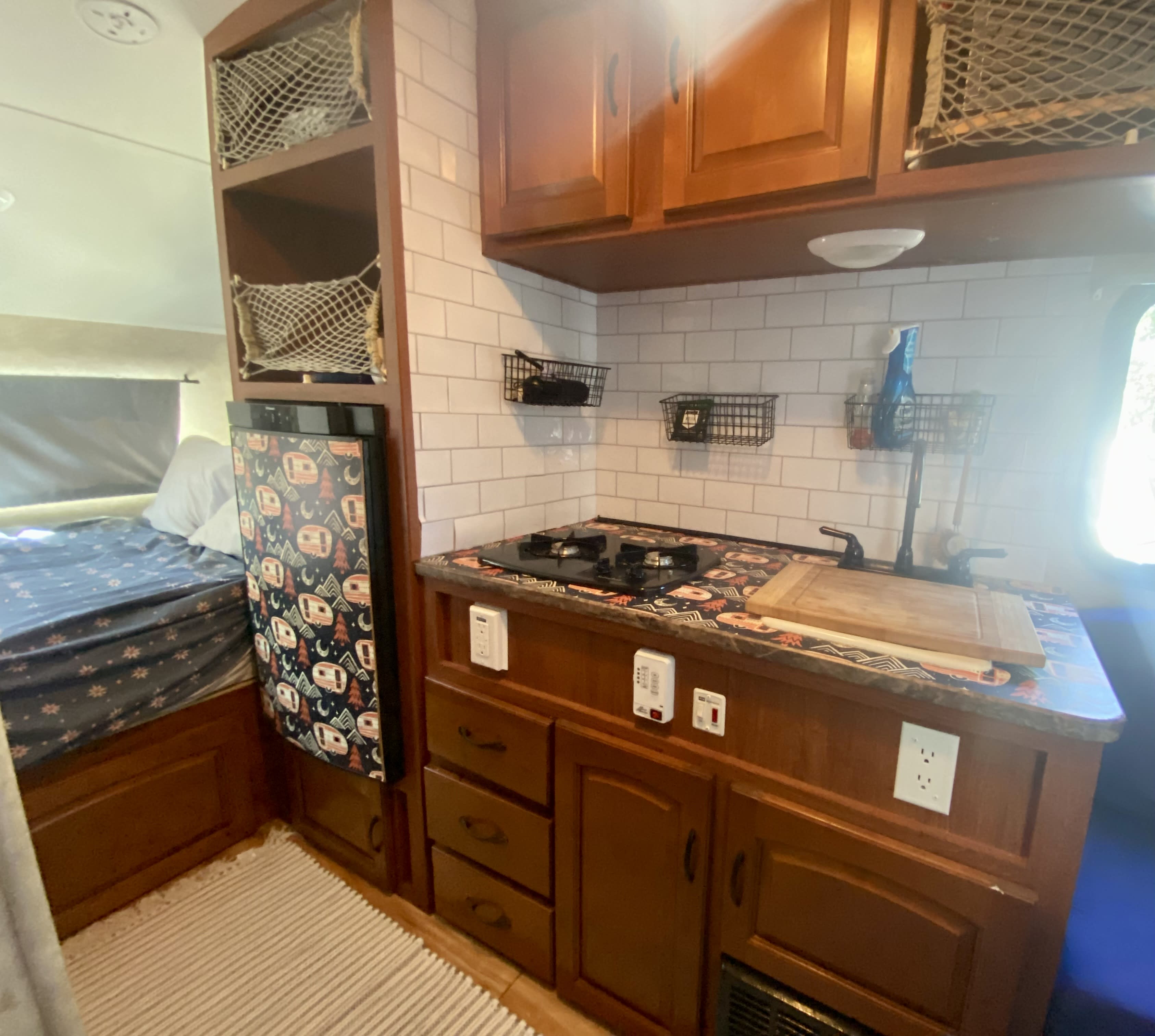 Interior kitchen and queen bed. R-Pod R-Pod Trailer 2010