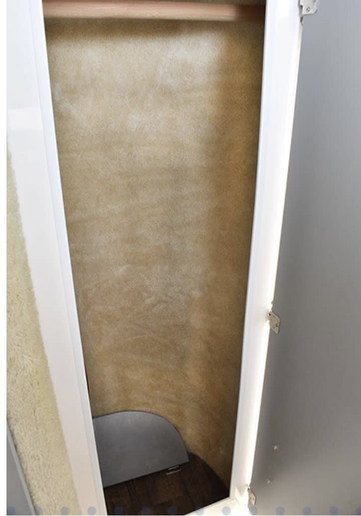RV rental: Compact wardrobe interior with a hanging rod, soft-lined walls, and floor space for storage.. Casita Casita Trailer 2021