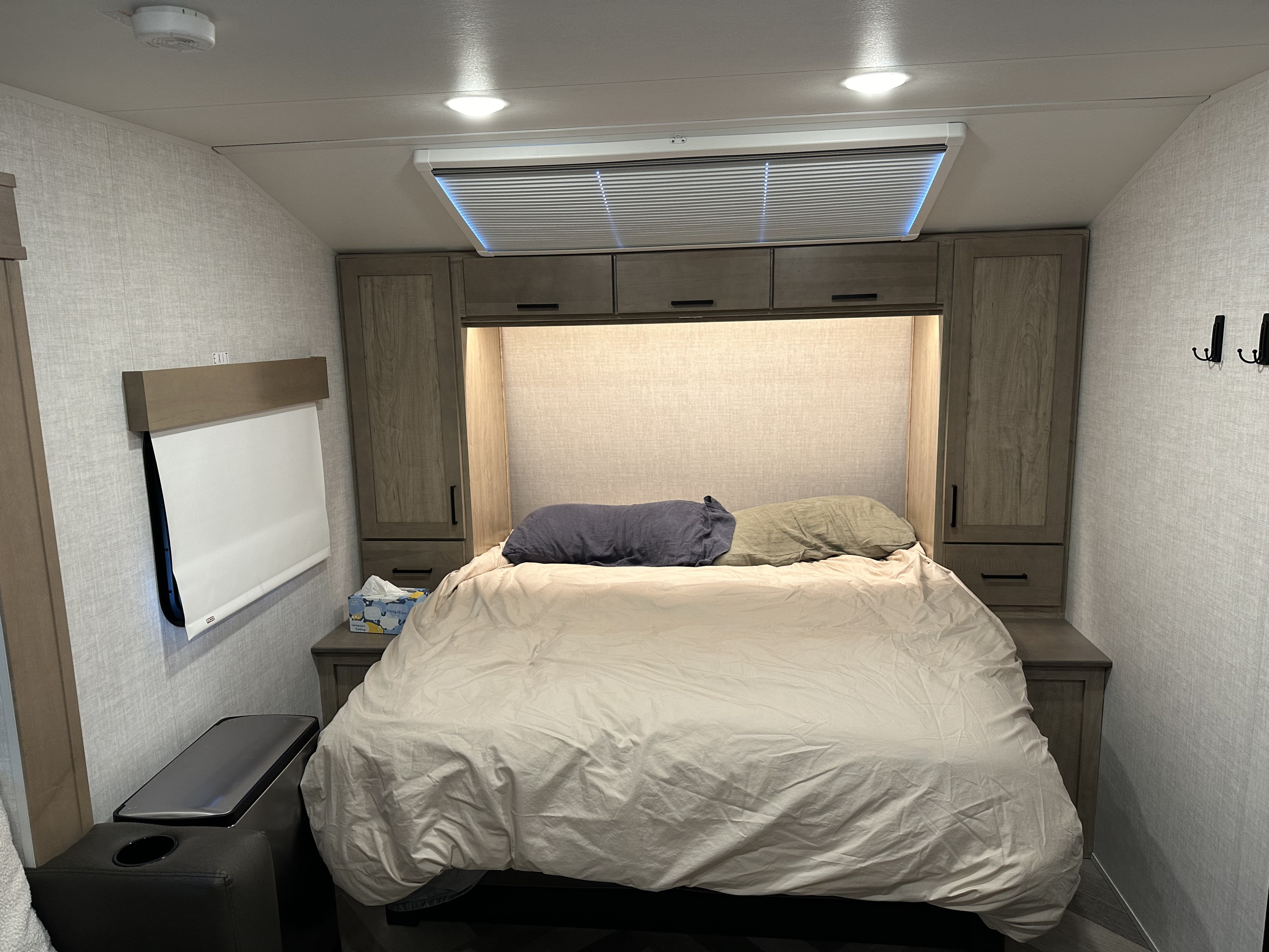 Front bed setup for sleeping. Ember Overland 2022