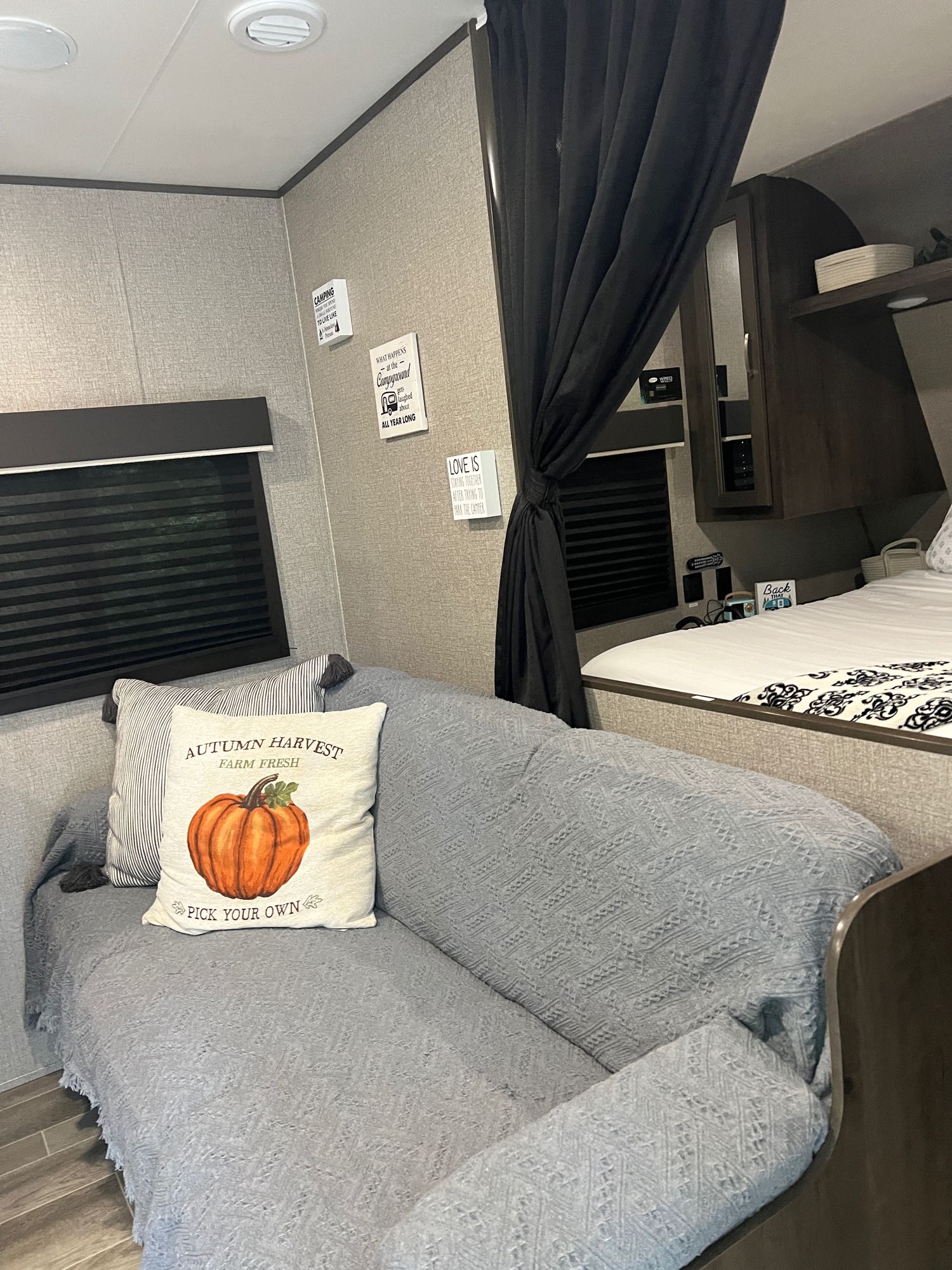 Cozy RV rental interior with autumn decor and camping signs, perfect for a road trip or glamping adventure.. Jayco Jay Flight SLX 2021