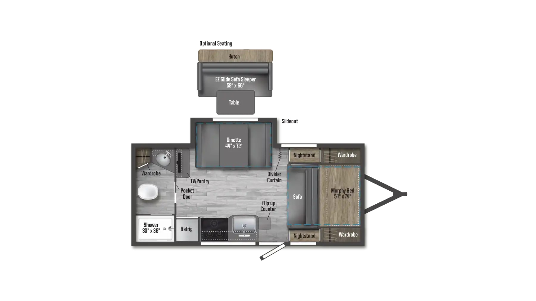 Floorplan of our Vacation home. Winnebago Micro Minnie 2022