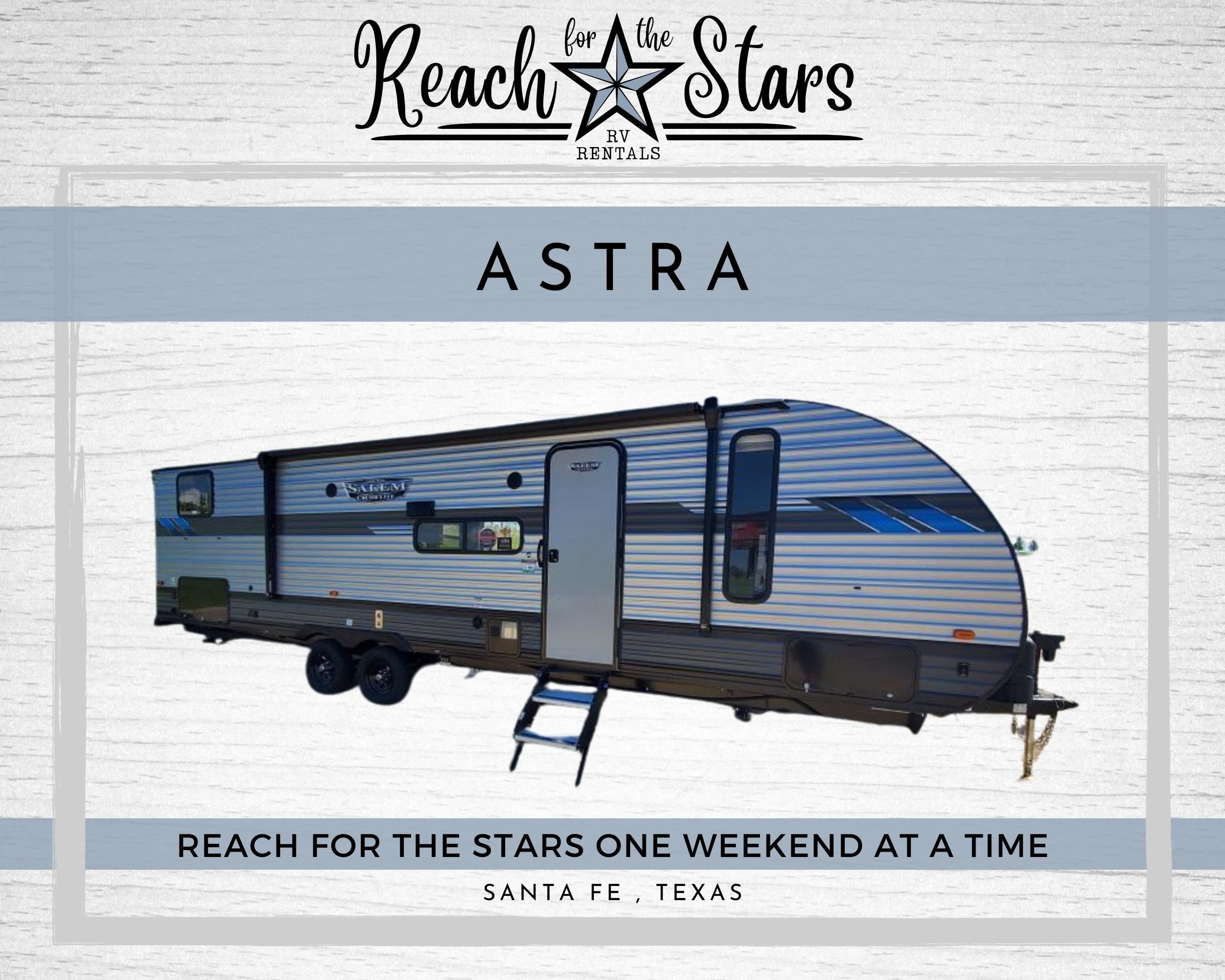 Astra RV rental by Reach for the Stars RV Rentals, ready for your Santa Fe, Texas adventure.. Forest River Salem Cruise Lite 2021
