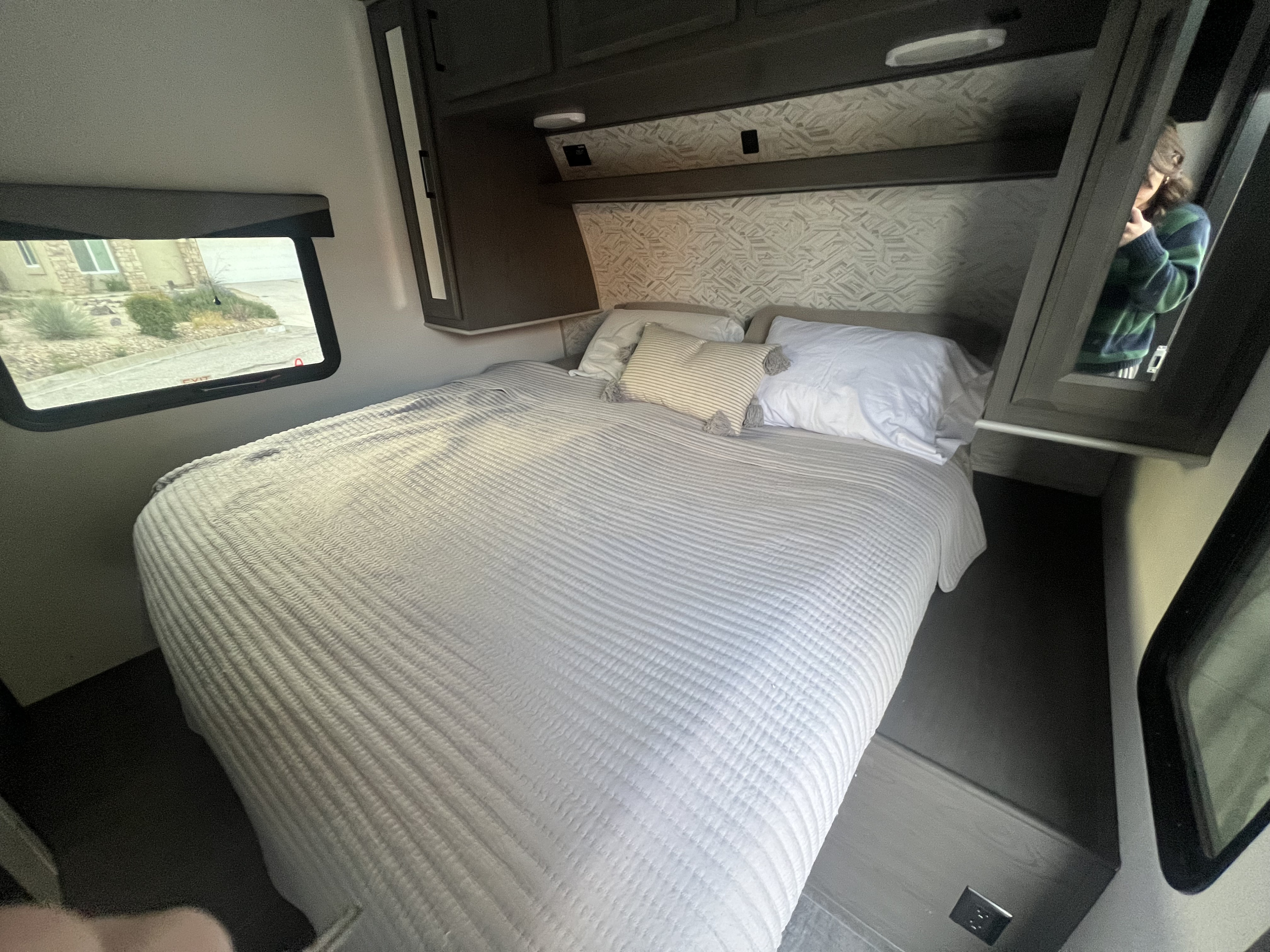 RV rental: Bright bedroom with a large comfy bed, overhead storage, & outdoor view from window.. Cruiser Rv Corp Stryker 2021