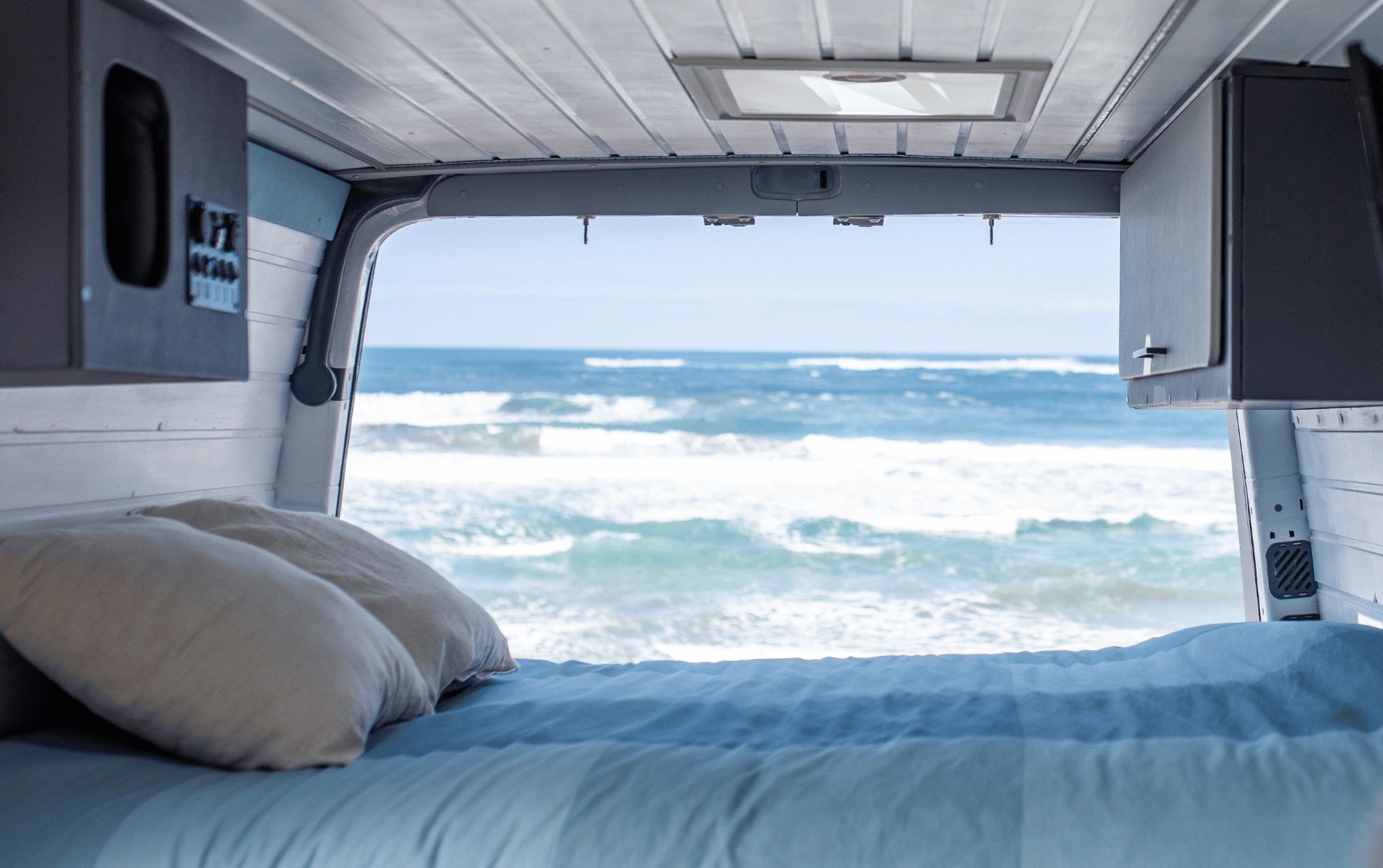 RV rental: Wake up to stunning ocean views from this cozy camper van! Comfy bed, pillows, and waves crashing outside.. Mercedes Sprinter 2009