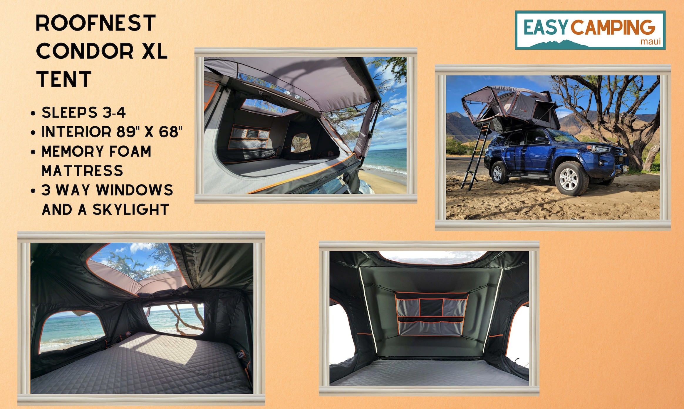 Easy Camping Maui offers an RV rental with a Roofnest Condor XL rooftop tent, sleeping 3-4 for adventure.. Subaru Ascent 2023