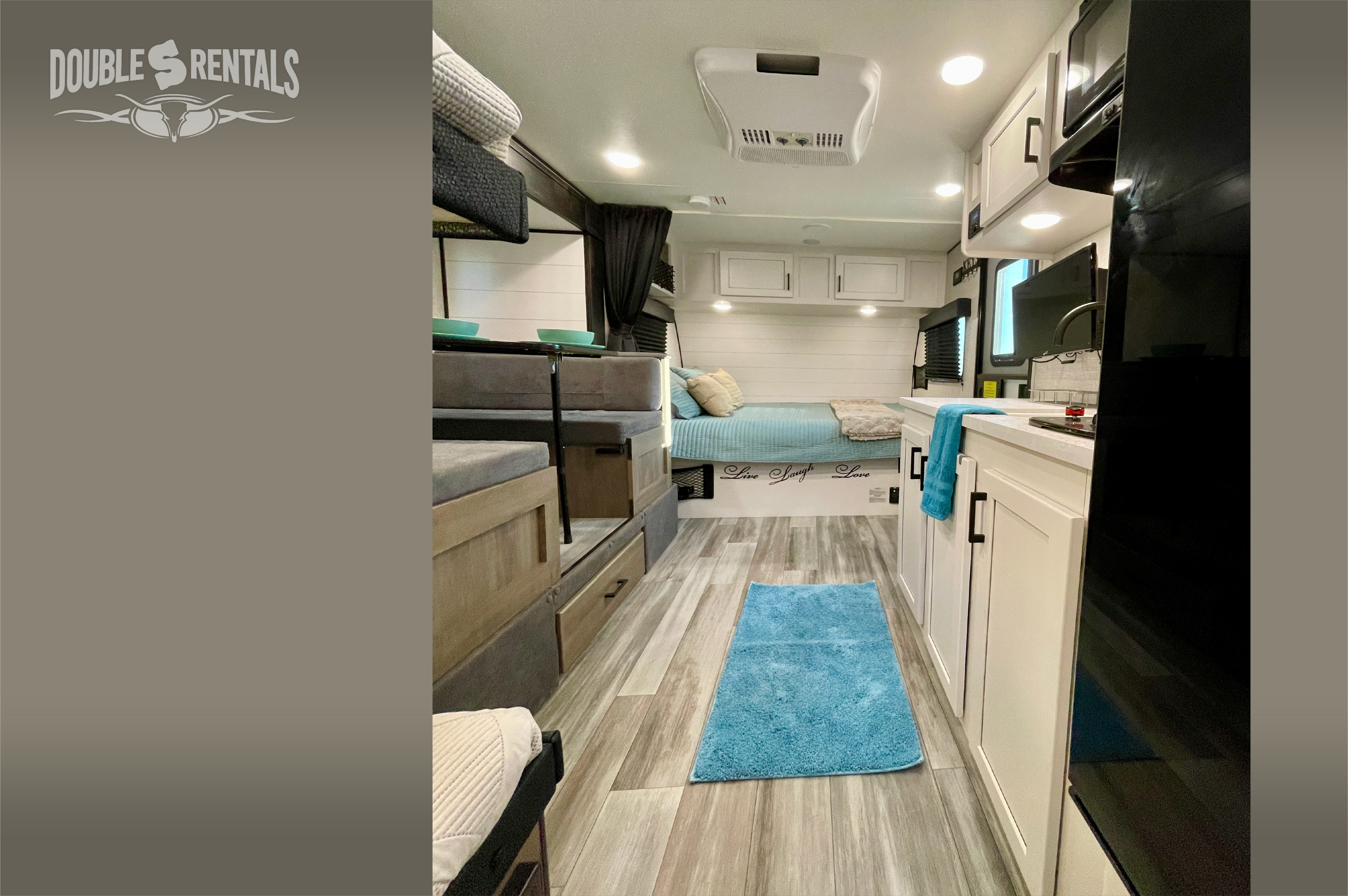 Experience comfort in this rv rental. Features a cozy bed, dining booth, kitchen, and modern interior for your road trip.. Jayco Jay Flight 2024