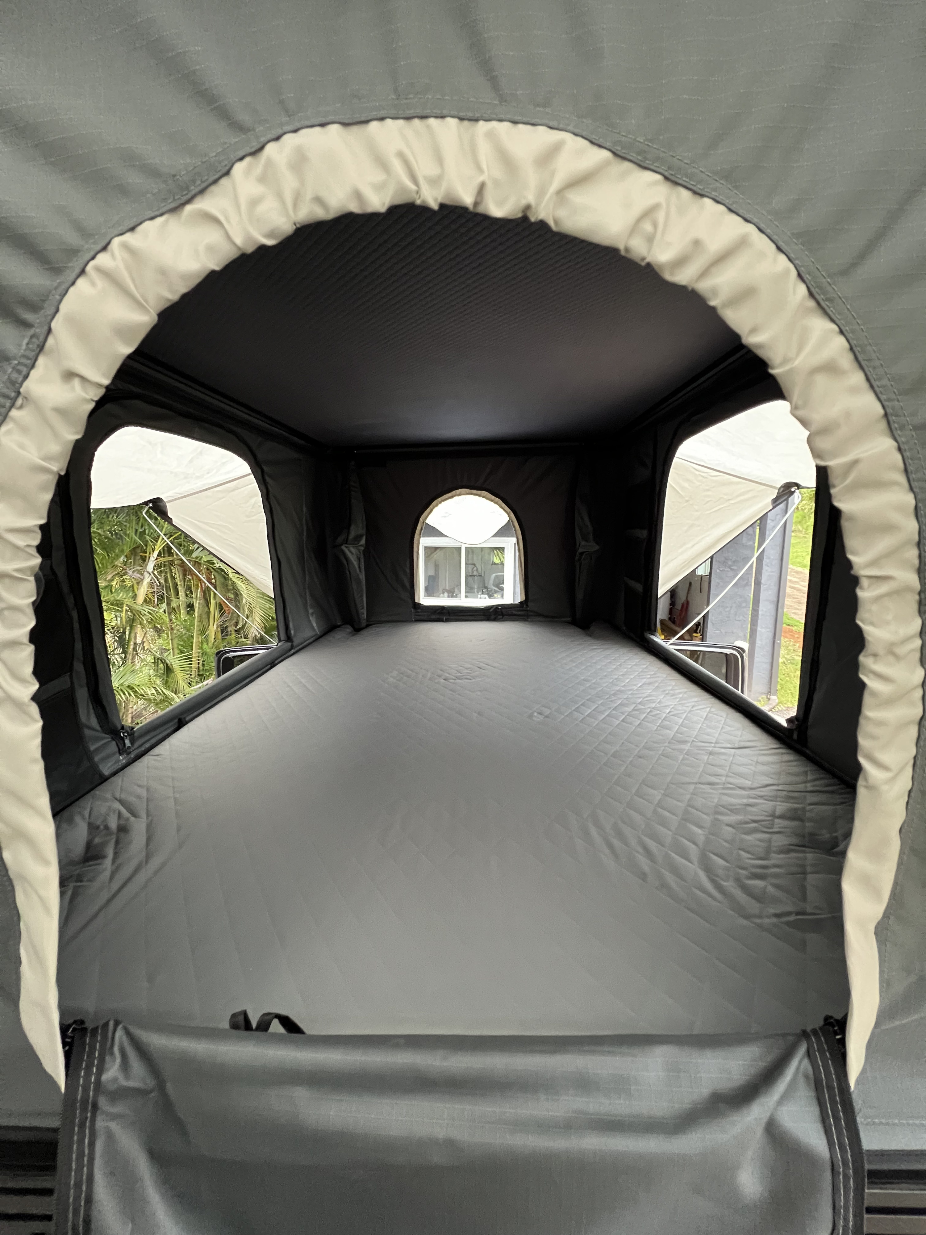 Step inside this cozy rooftop tent, a great addition to an RV rental. Features a spacious quilted mattress & great views.. Toyota Trailfinder 2016
