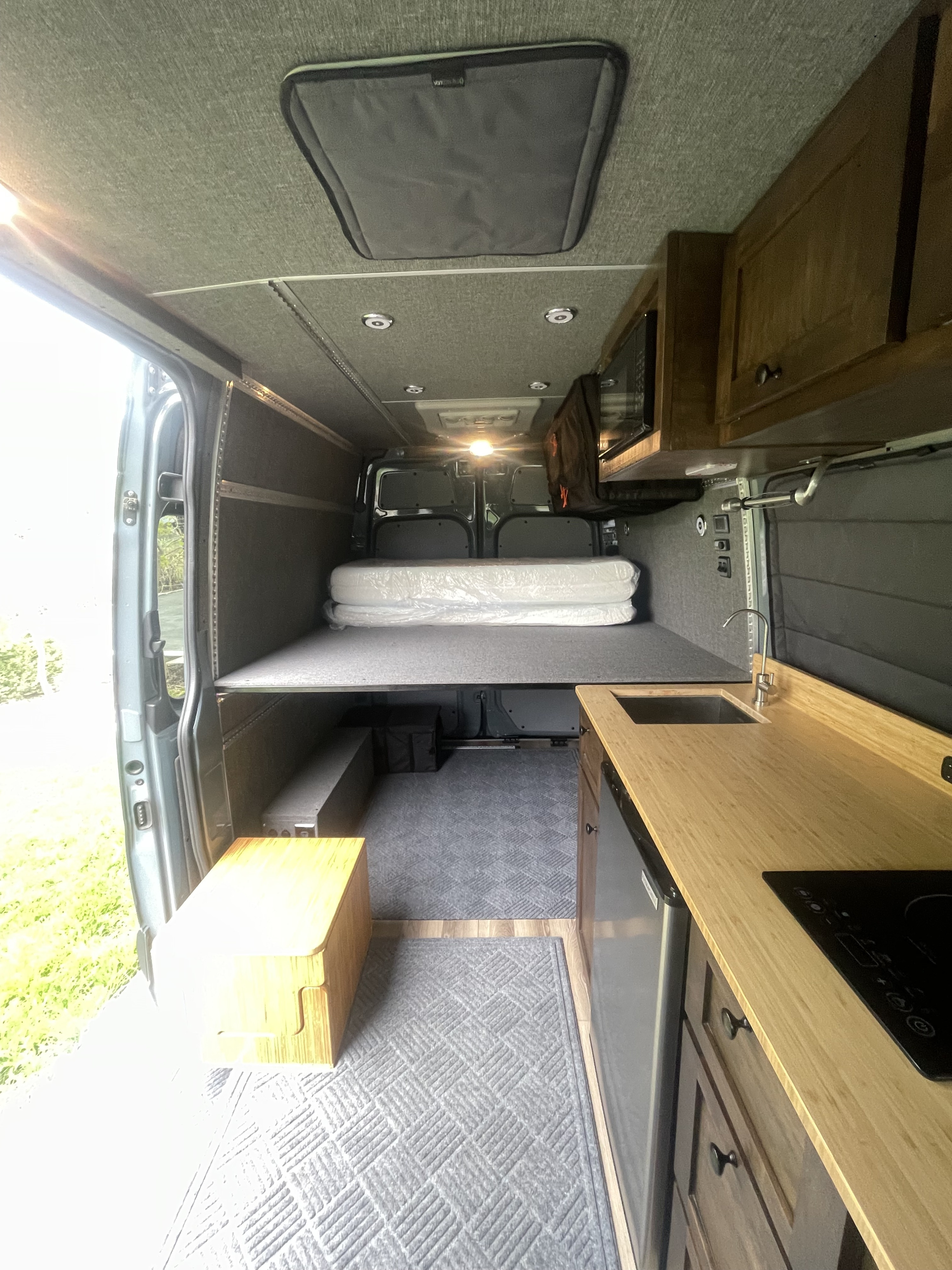 Van has a 6" foam mattress and comfy pillows, linens, and comforter. Slumber? Check!. Mercedes-Benz Sprinter 2020
