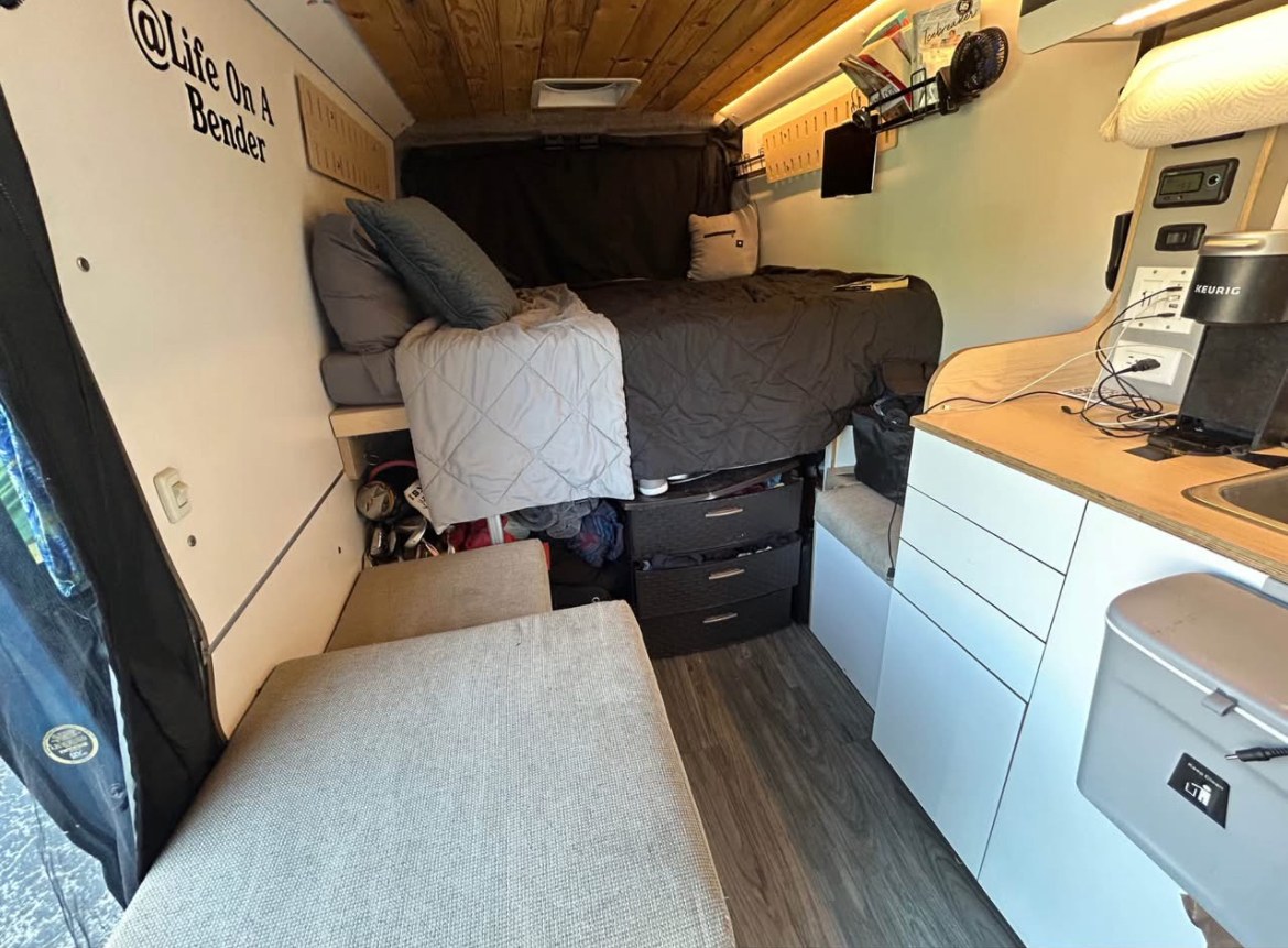 This RV rental features a comfortable bed, smart storage solutions, and a compact kitchen. Ideal for mobile living.. Dave & Matt Vans Dave & Matt Vans Class B 2022