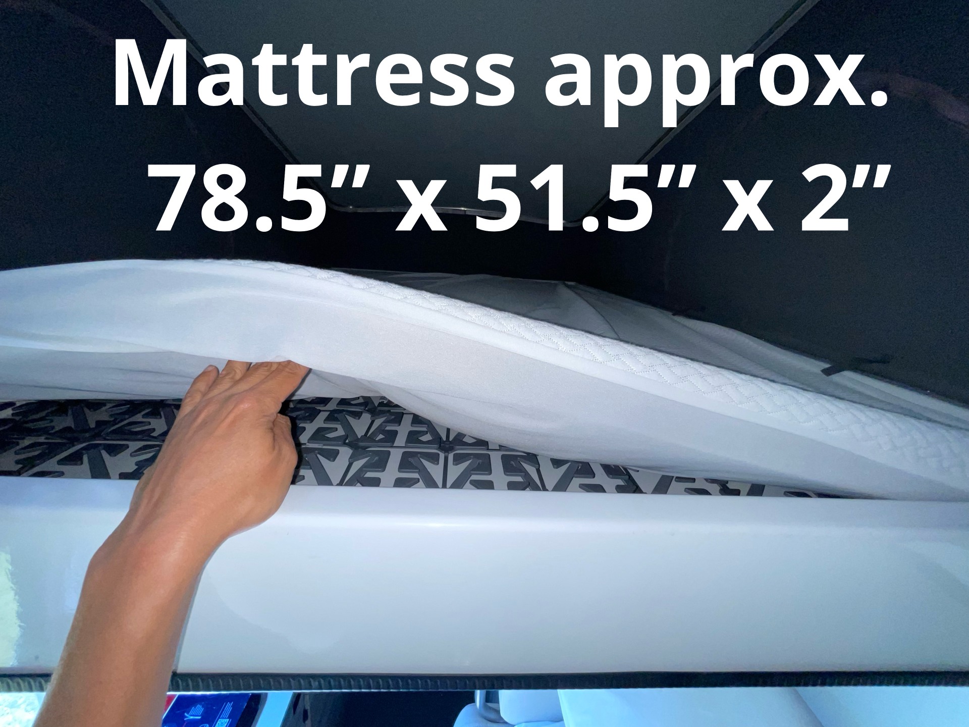 RV rental: Hand lifts 78.5"x51.5"x2" mattress for vehicle sleeping comfort.. Winnebago Solis 2021