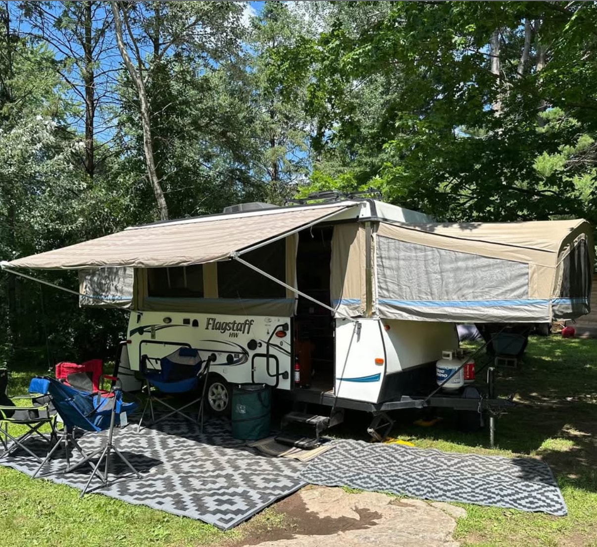 Rocky – 2014 Forest River Rockwood with Heat, AC, and Private Toilet!