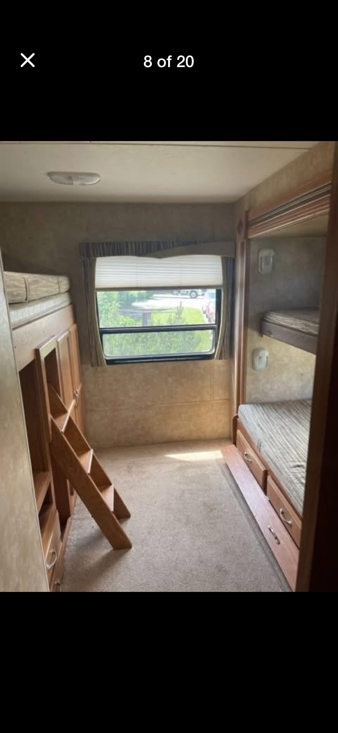 RV rental bunk beds and storage area. Cozy interior with ladder & window for a comfortable road trip sleep.. Jayco Jay Flight G2 2010