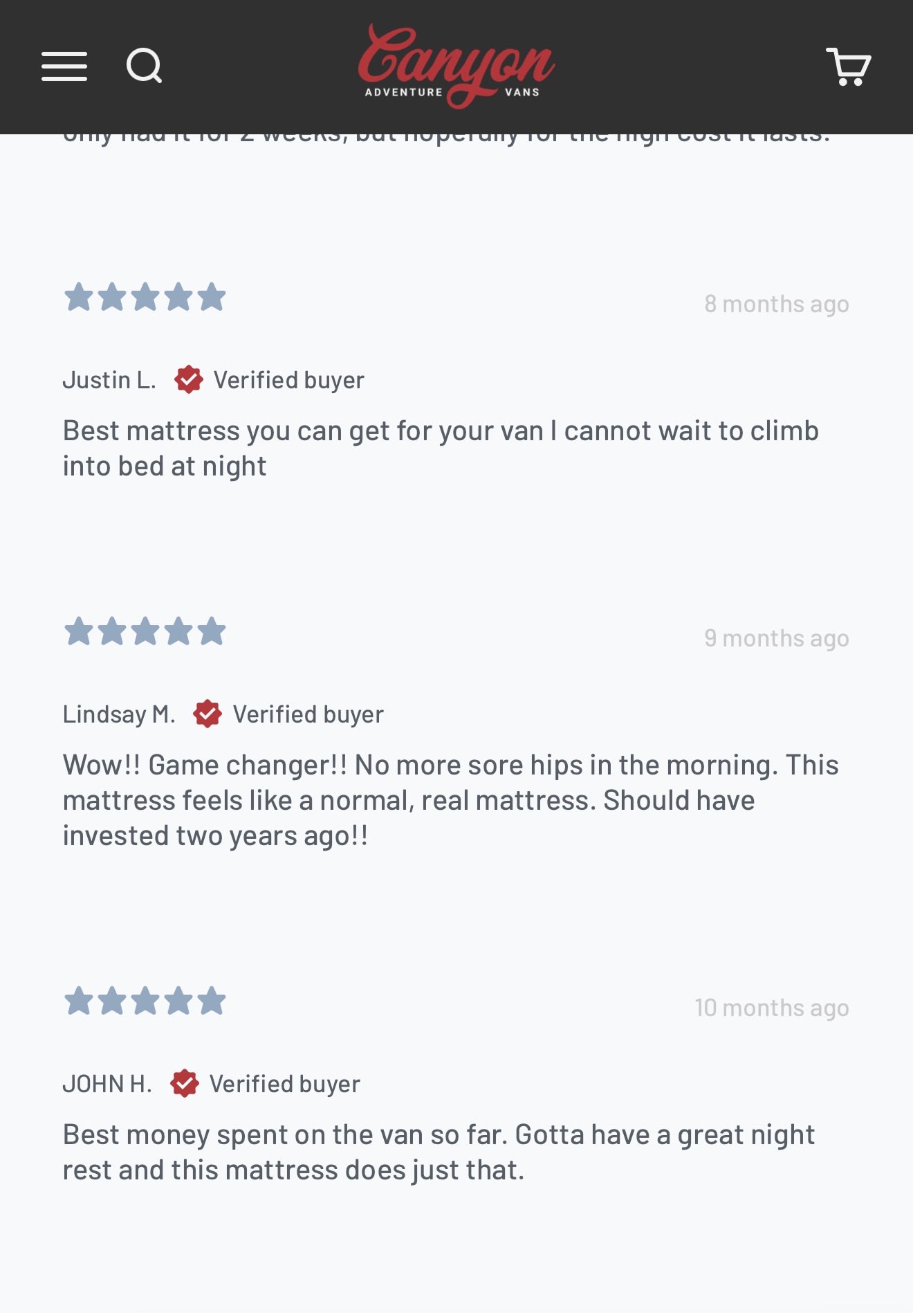 5-star customer reviews for a comfy van mattress. Great for RV rental, ensuring restful sleep and van life comfort.. Winnebago Revel 2022