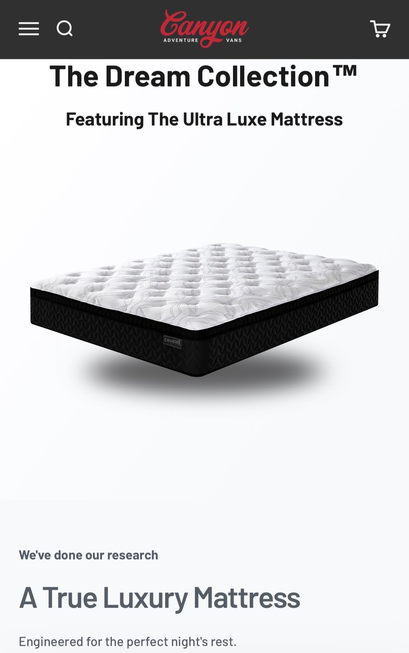 A plush Ultra Luxe Mattress from Canyon Adventure Vans' Dream Collection, ideal for your RV rental comfort.. Winnebago Revel 2022