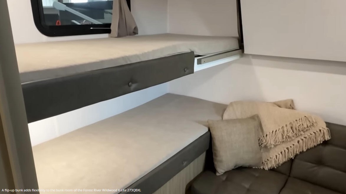 Flexible bunk beds in this Forest River Wildwood X-Lite RV rental offer space-saving comfort. Ideal for families.. Forest River Wildwood X-Lite 2025