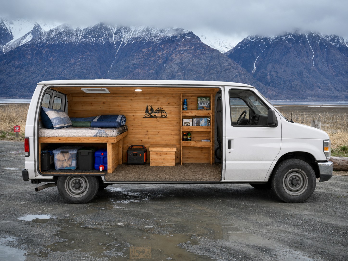 Explore the outdoors with this cozy camper van rv rental! Features a comfy bed & custom wooden interior near mountains.. Ford Econolline 250s 2013