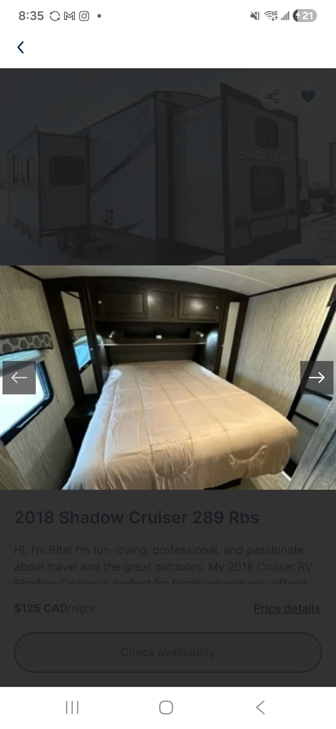 Explore this 2018 Shadow Cruiser RV rental: see its exterior & comfortable interior bedroom. Book for $125 CAD/night.. Shadow Cruiser 289 RBS 2018