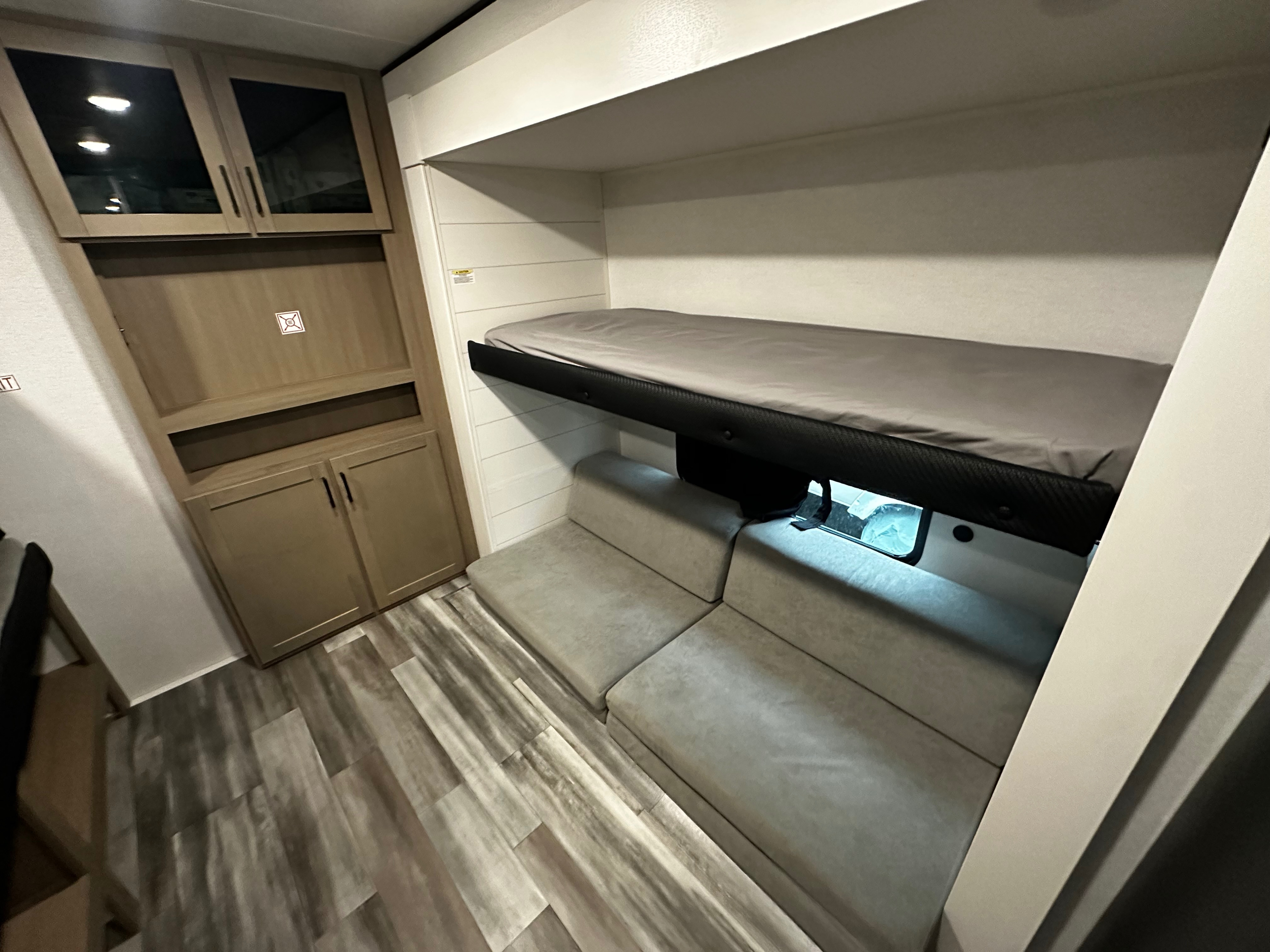 Inside this RV rental, find comfortable bunk beds, modular seating, and ample storage for your next adventure.. Jayco Jay Flight SLX 2026