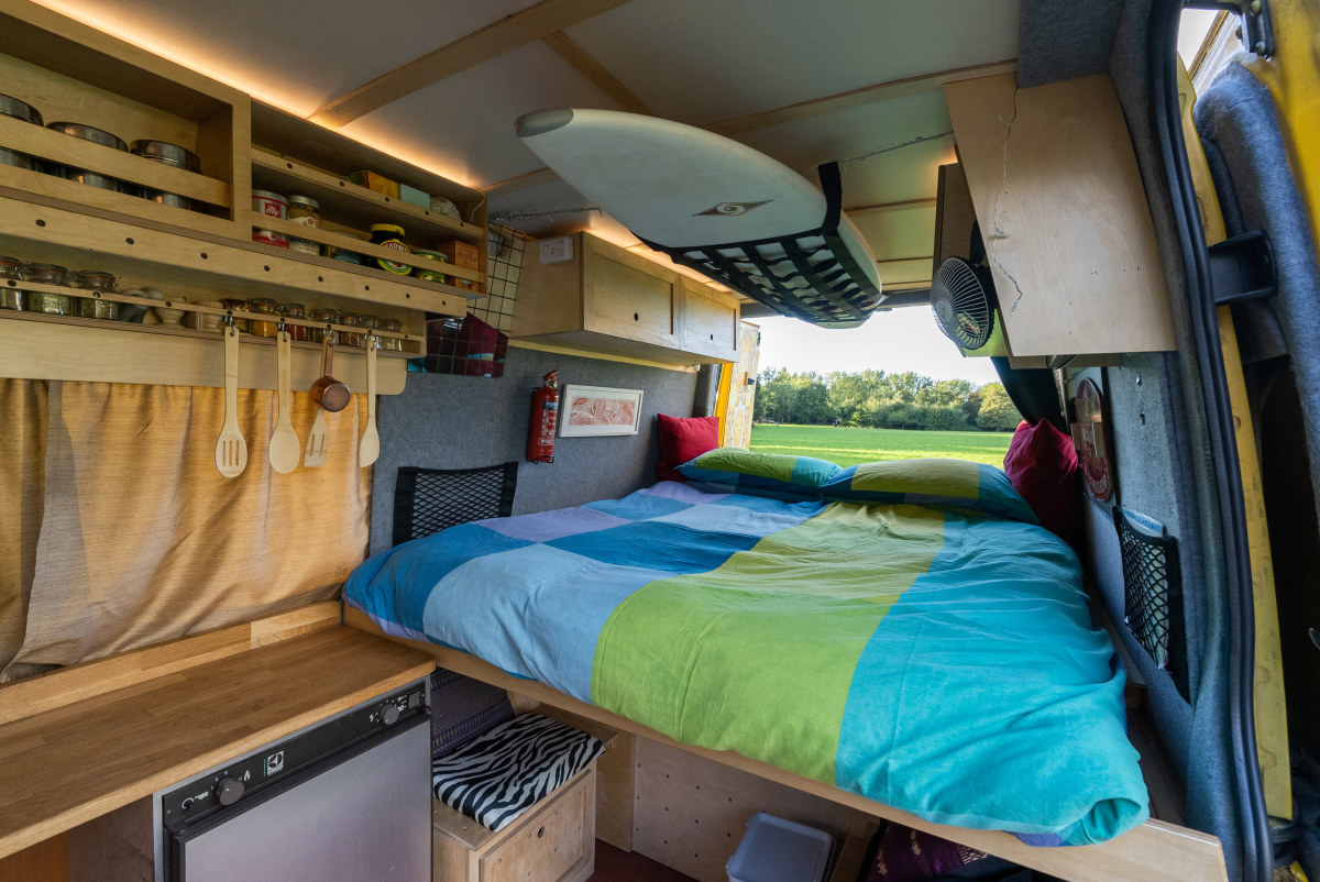 bed extended, extra storage with the cargo net if required