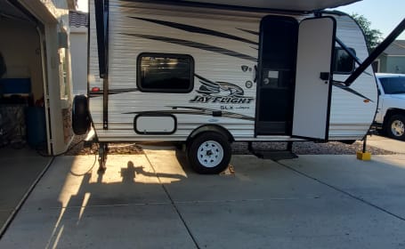 2018 Jayco Jay Flight, furry co-pilots ride free,  50lbs and under.