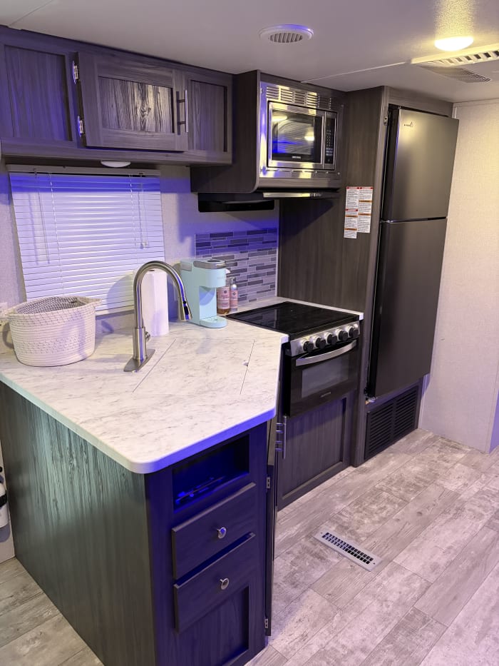 The kitchen inside The Shasta