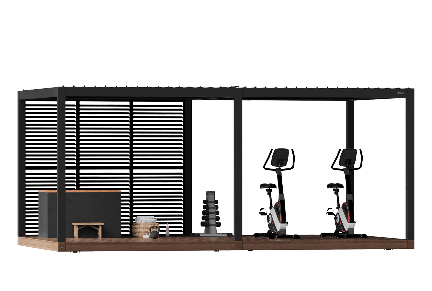 OS2 Haven with full deck and pergola, 12 by 20 feet