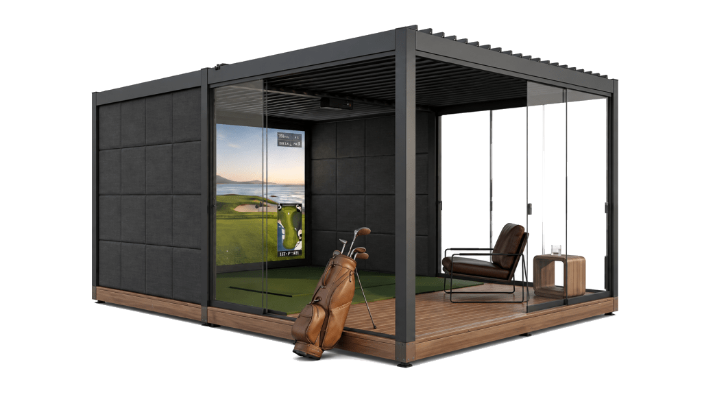 Golf simulator staged in an Outer Spaces pavilion