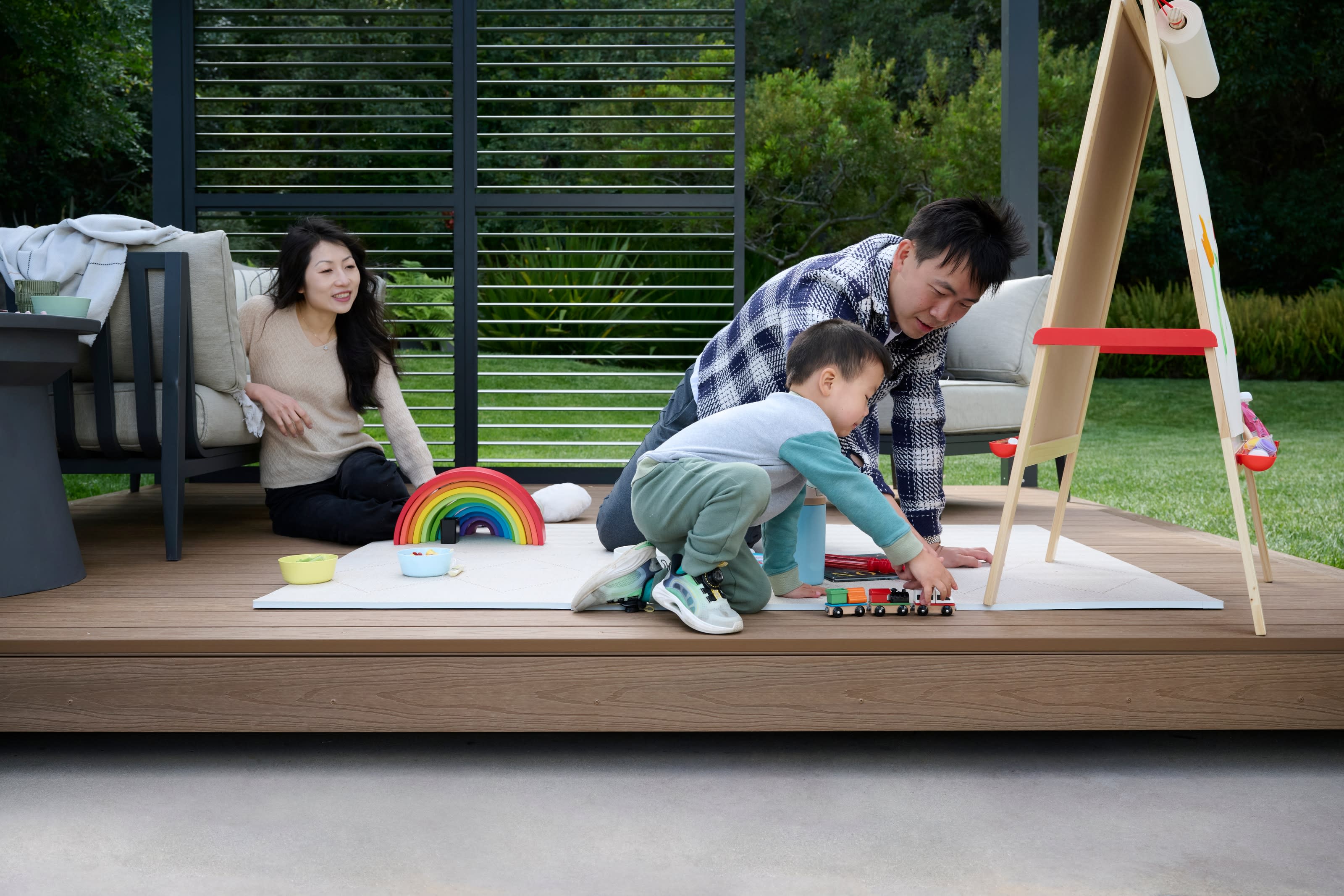A family playing together on a Haven deck