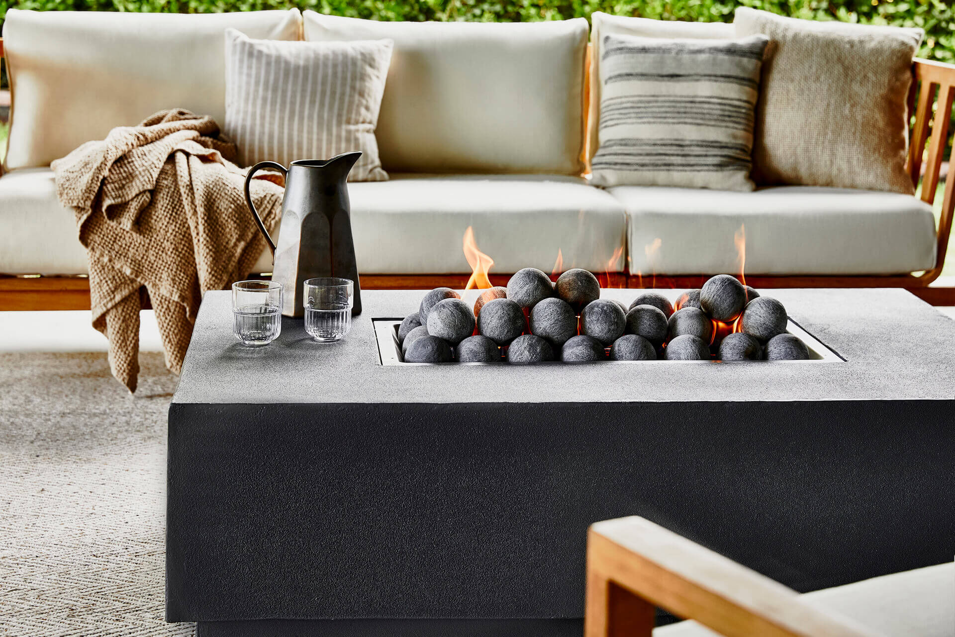 Fire Pit Table with Ceramic Balls