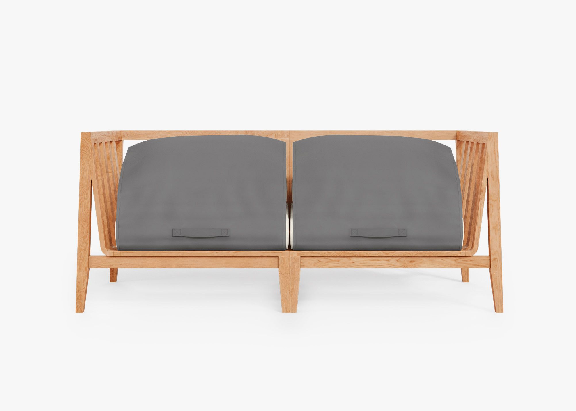 Teak Outdoor Loveseat shown with the OuterShell outdoor cushion cover, offering exclusive integrated protection.