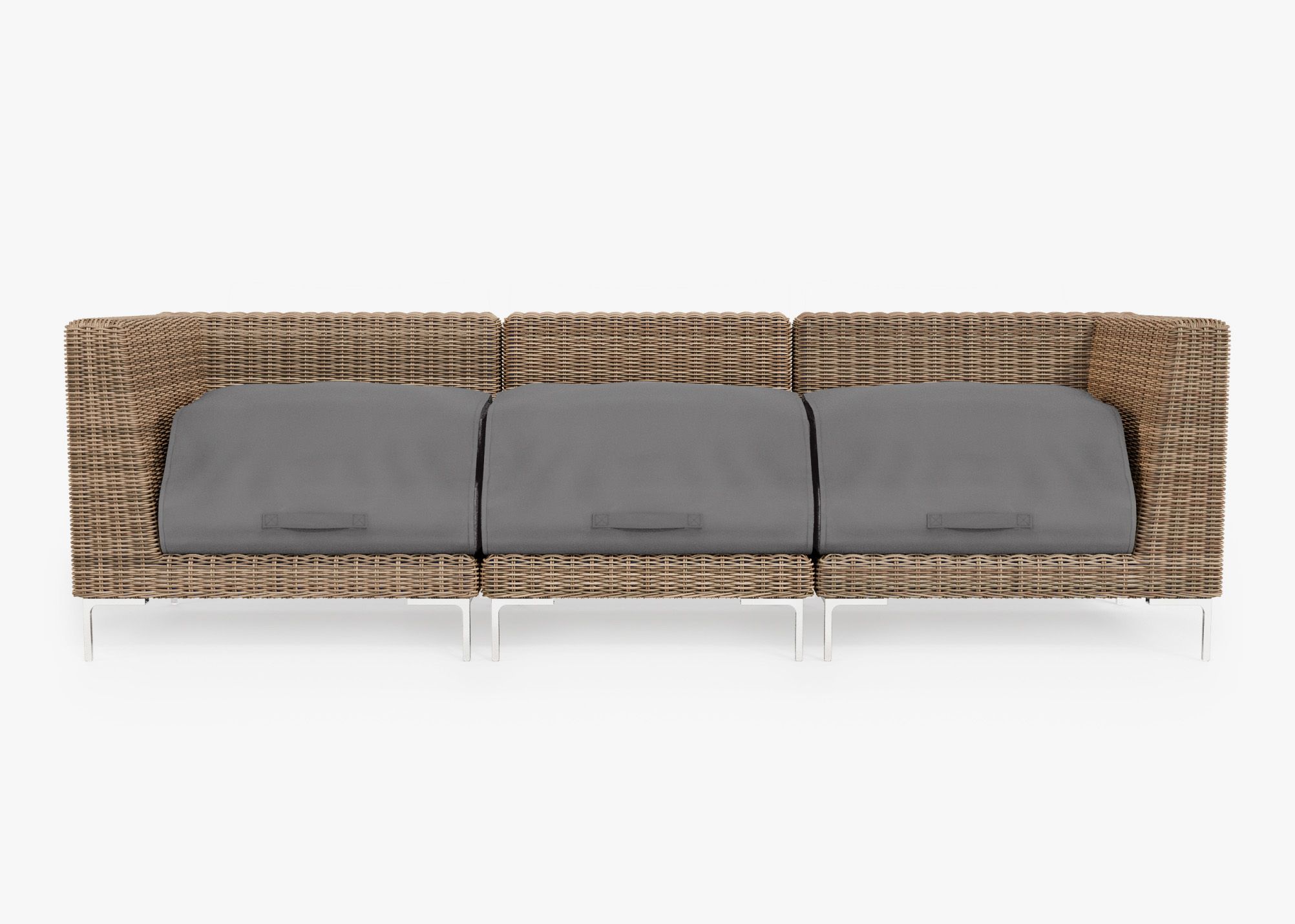Brown Wicker Outdoor Sofa - 3 Seat shown with the OuterShell outdoor cushion cover, offering exclusive integrated protection.