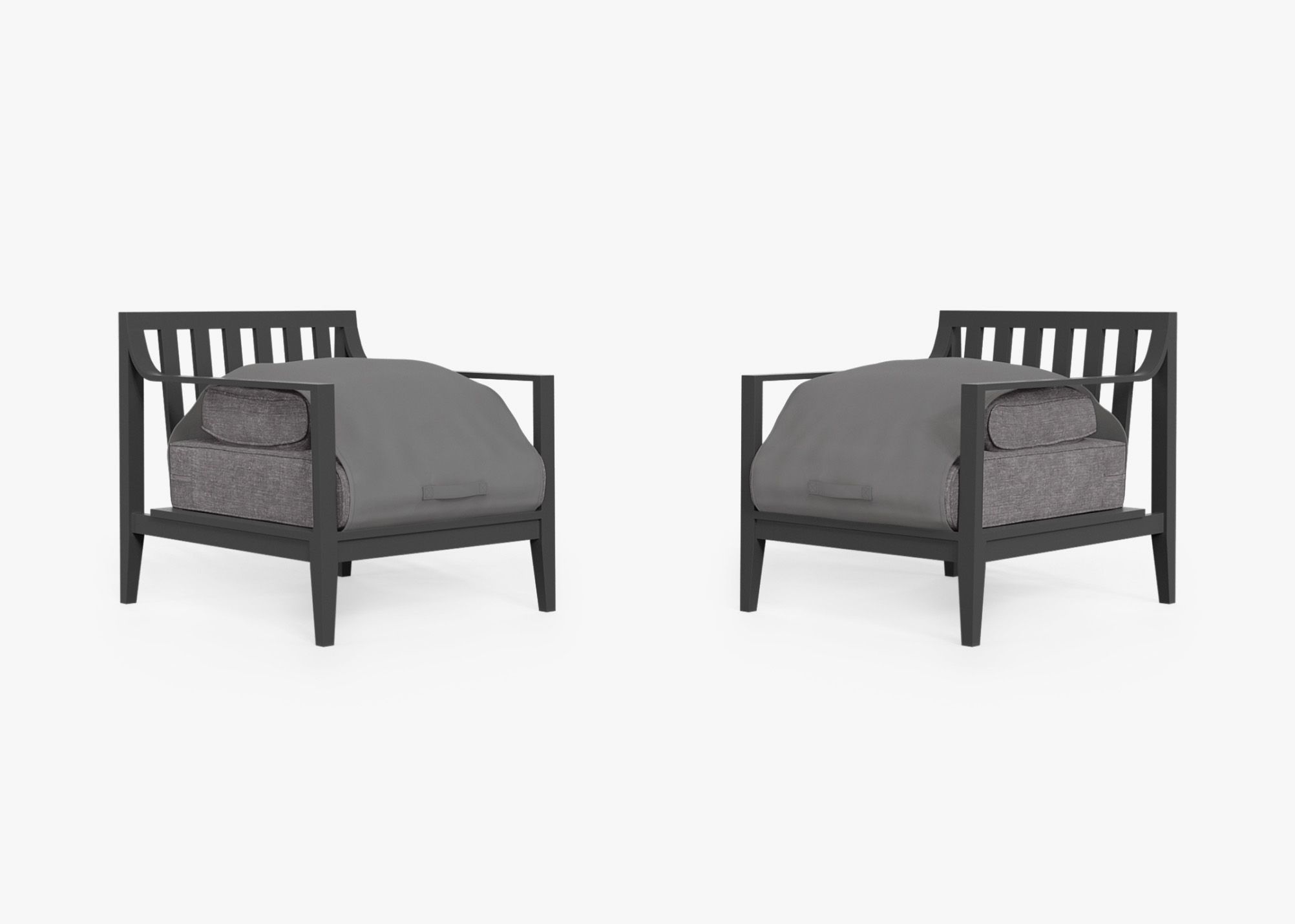 Charcoal Aluminum Outdoor Armchair Conversation Set shown with the OuterShell outdoor cushion cover, offering exclusive integrated protection.